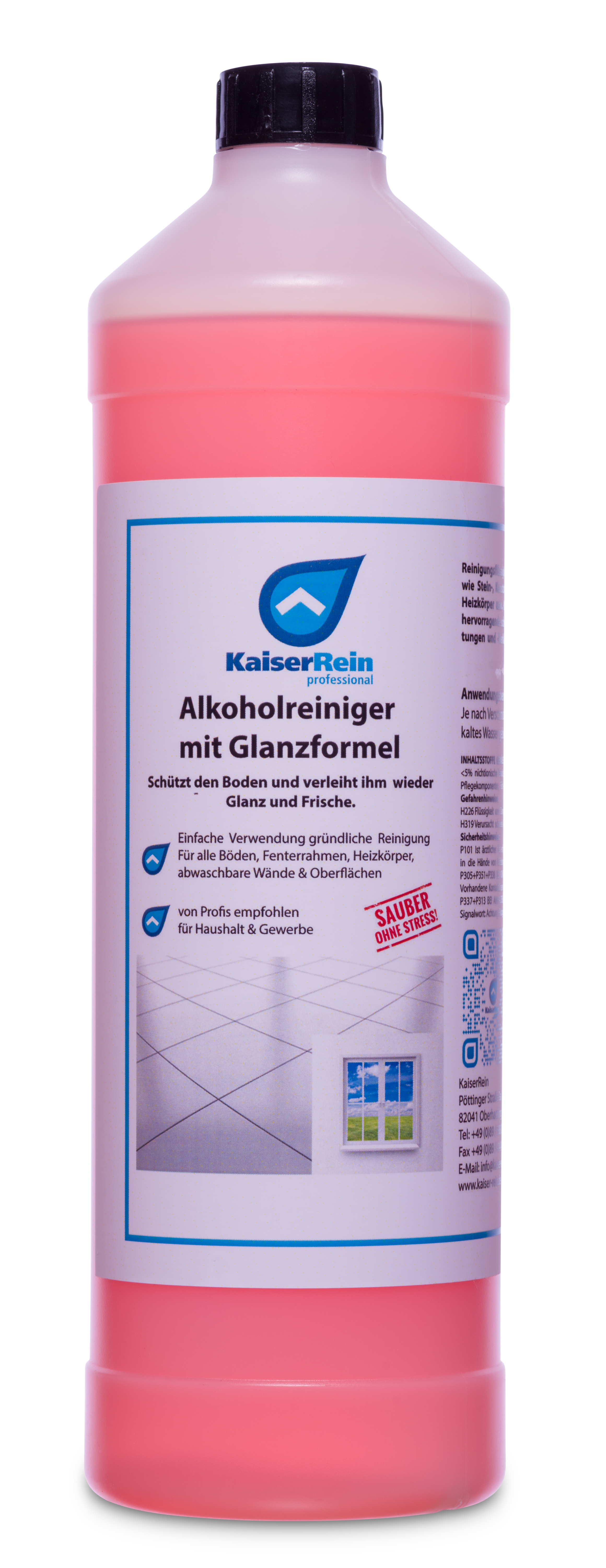 Alkoholreiniger mit Glanzformel  schützt den Boden und verleiht ihm  wieder Glanz und Frische.