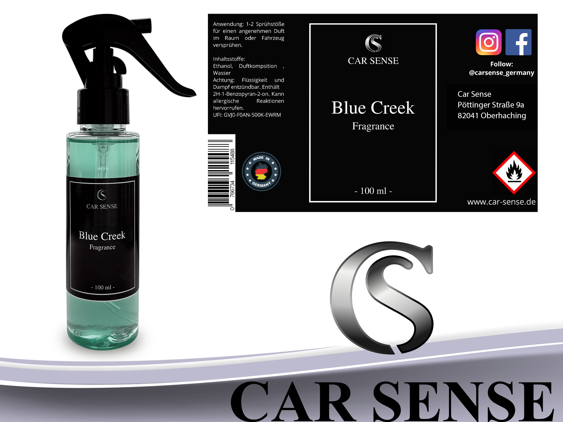 Car Sense Blue Creek Auto-parfüm 100 ml Sprühflasche der perfekte Duft für dein Fahrzeug