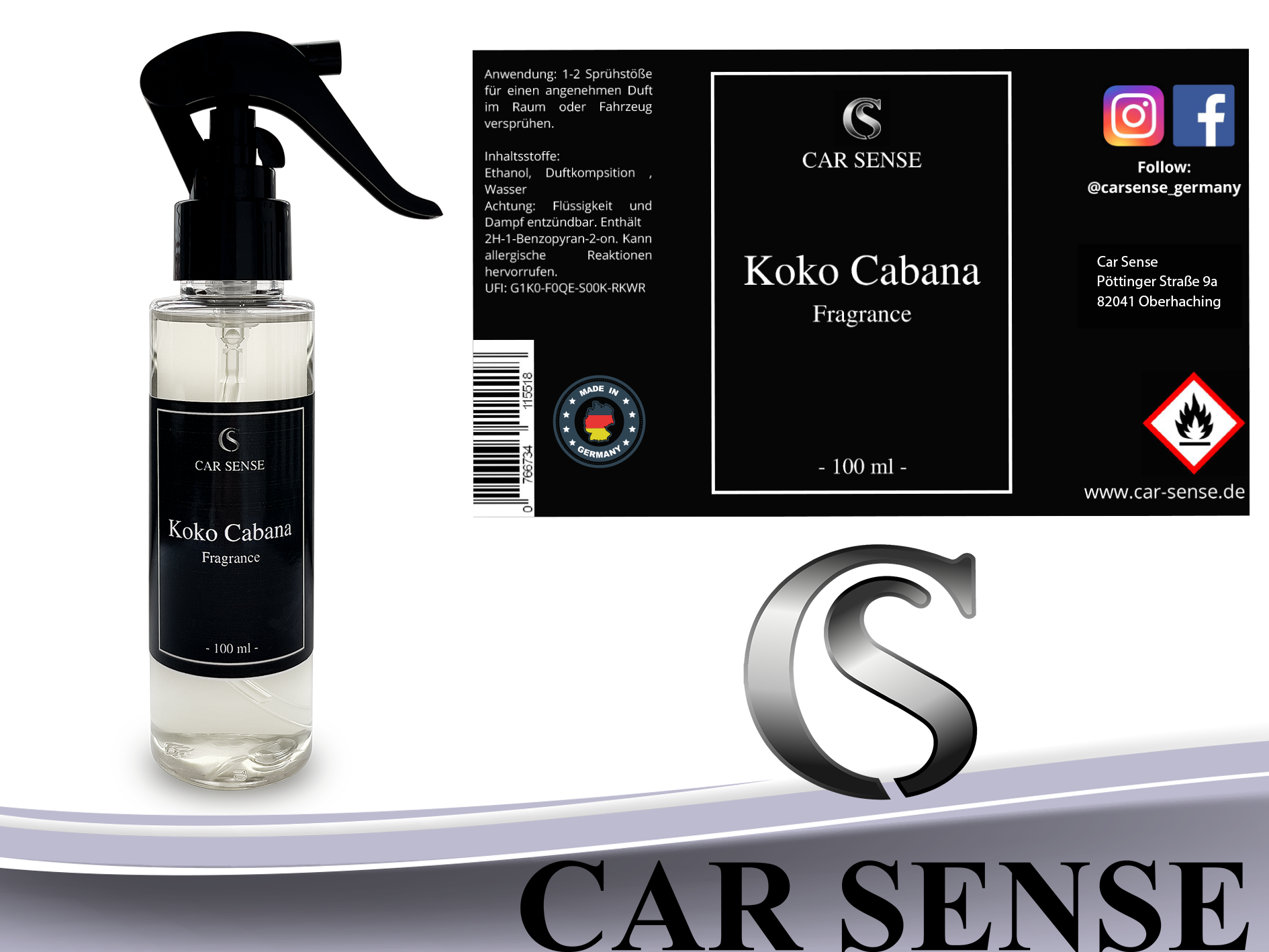 Car Sense Koko Cabana Auto-parfüm 100 ml Sprühflasche der perfekte Duft für dein Fahrzeug
