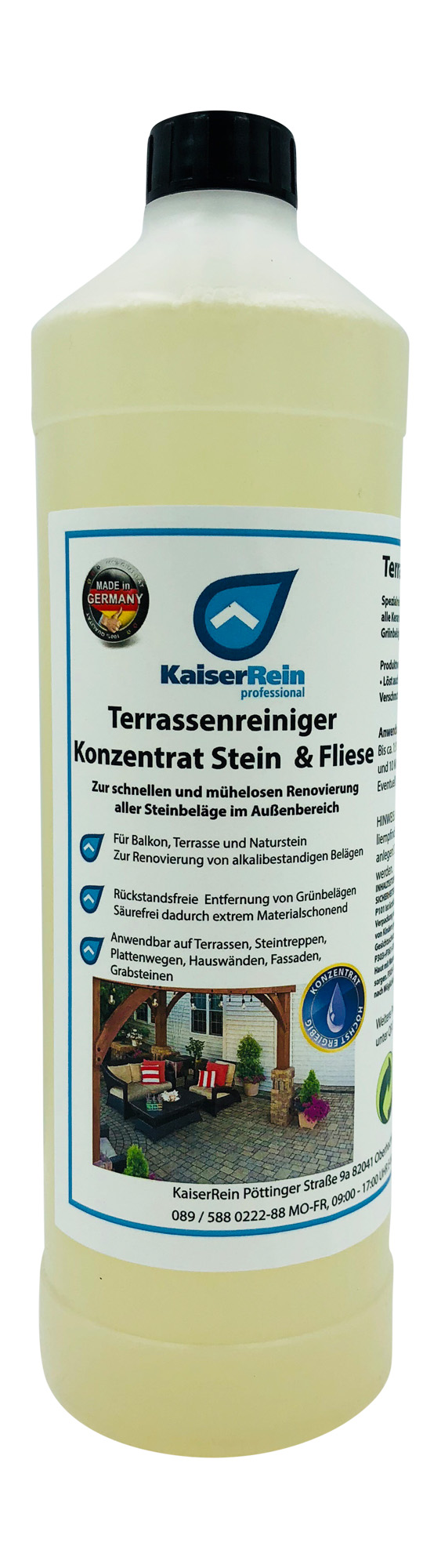 Terrassenreiniger  Konzentrat Stein  & Fliese Spezialreiniger zur gründlichen Reinigung aller Terass