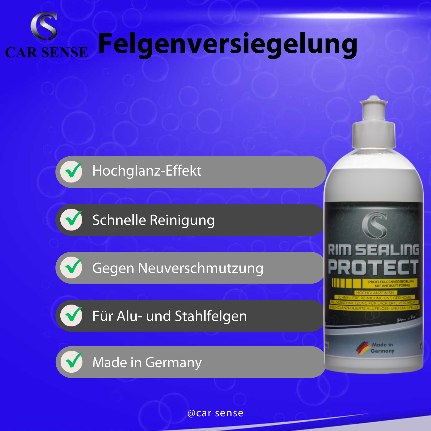 Car Sense Rim Sealing Protect Felgen-Versiegelung mit PTFE-Technologie - Hitzebeständig und langanhaltend - Schutz vor Bremsstaub, Schmutz, Wasser und Salz