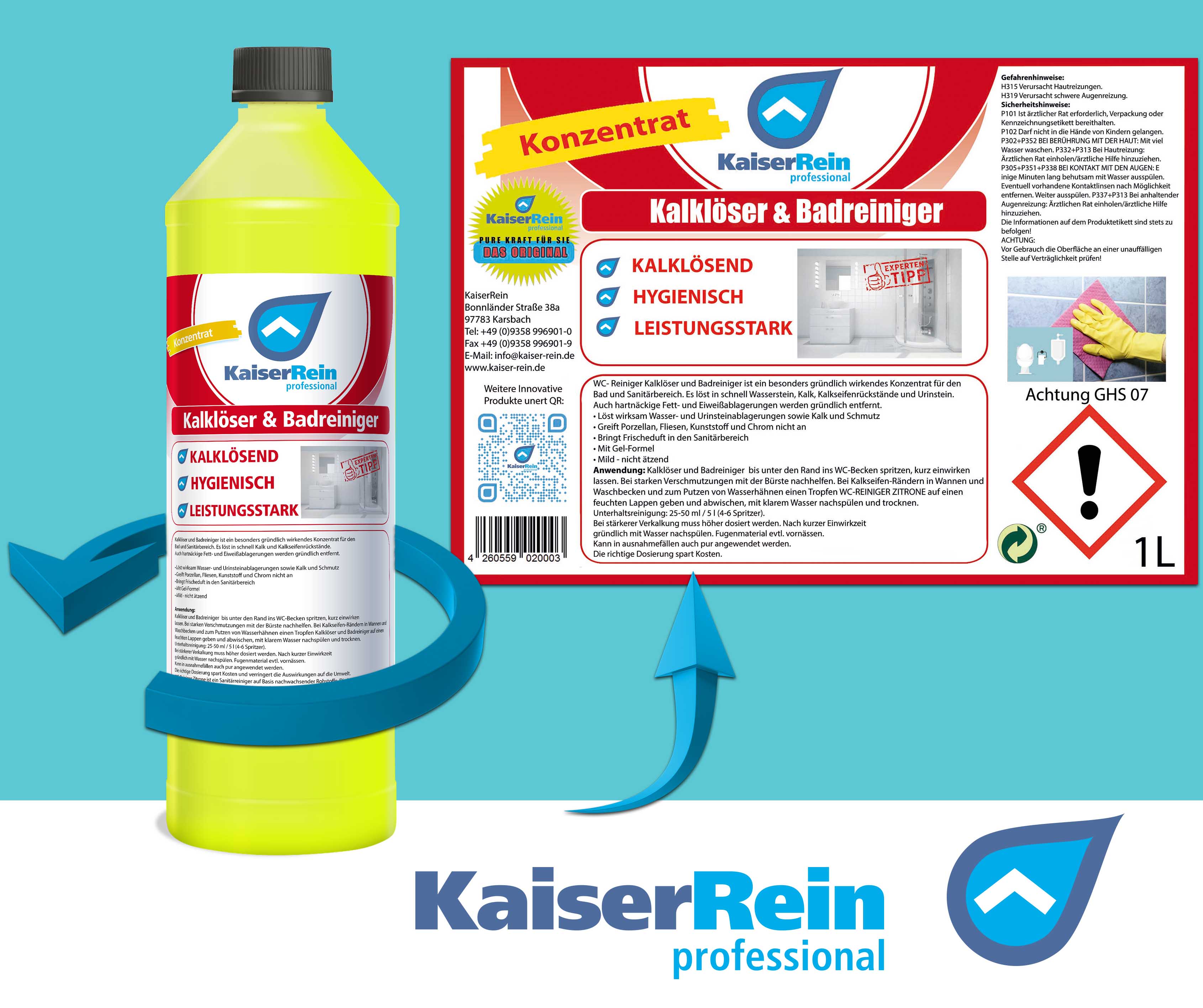 KaiserRein professional Kalk & Badreiniger  gelb Sanitärreiniger für die Unterhaltsreiniger
