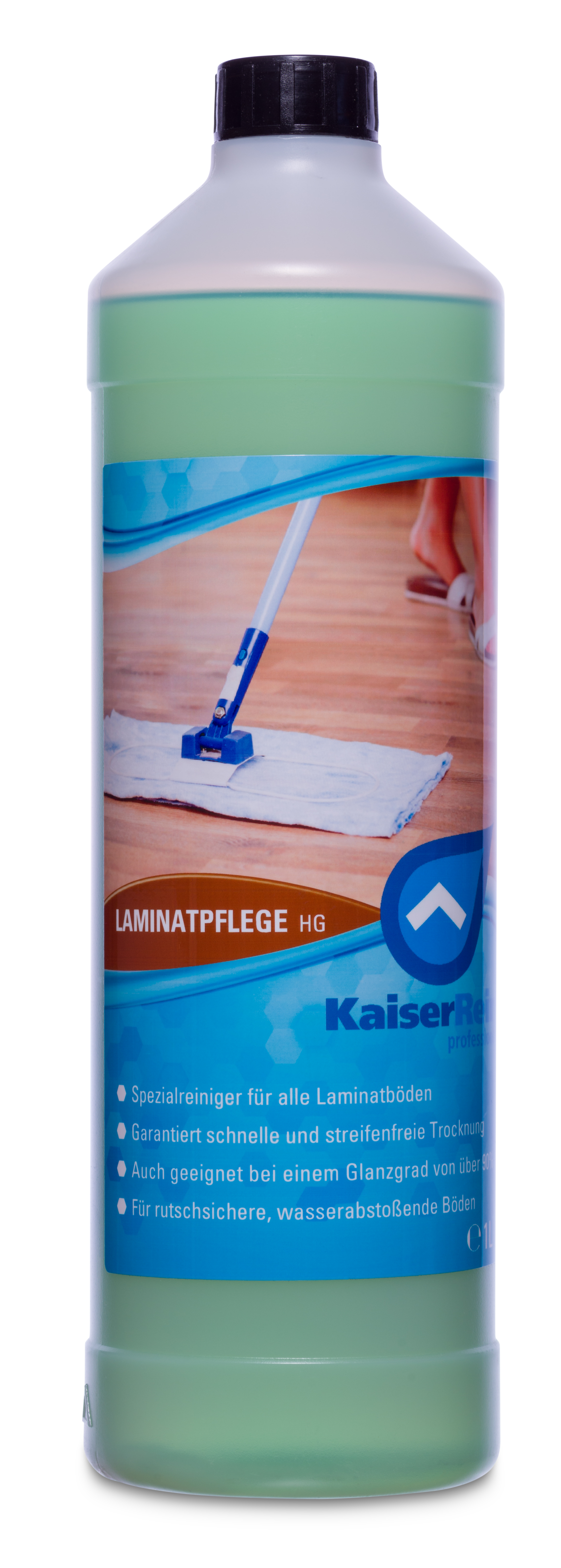 Laminatreiniger Laminatpflege HG 1L schont und pﬂegt den Boden in einem Arbeitsgang