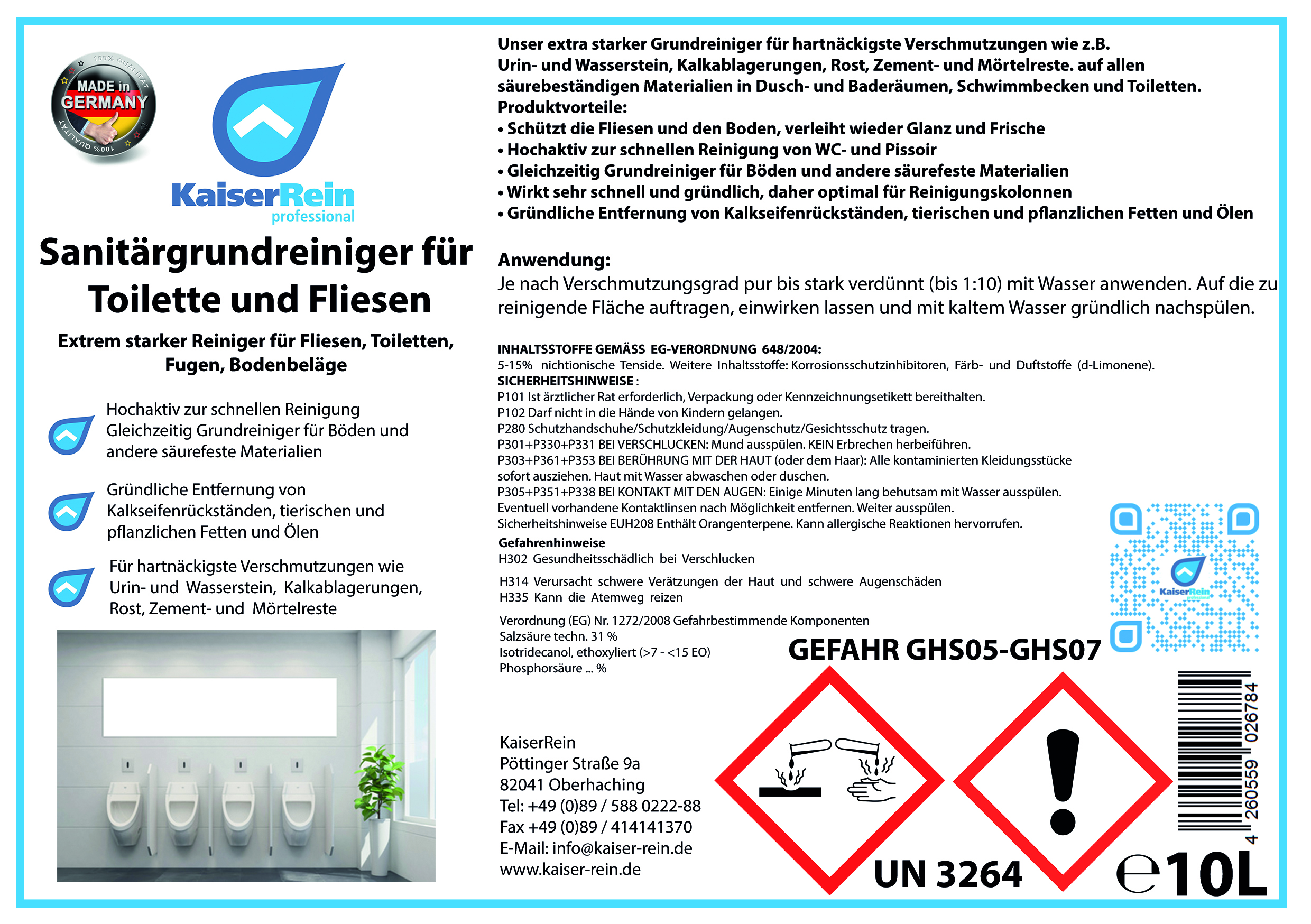 Sanitärgrundreiniger für Toilette und Fliesen 10x 1L  schützt den Boden und verleiht ihm  wieder Glanz