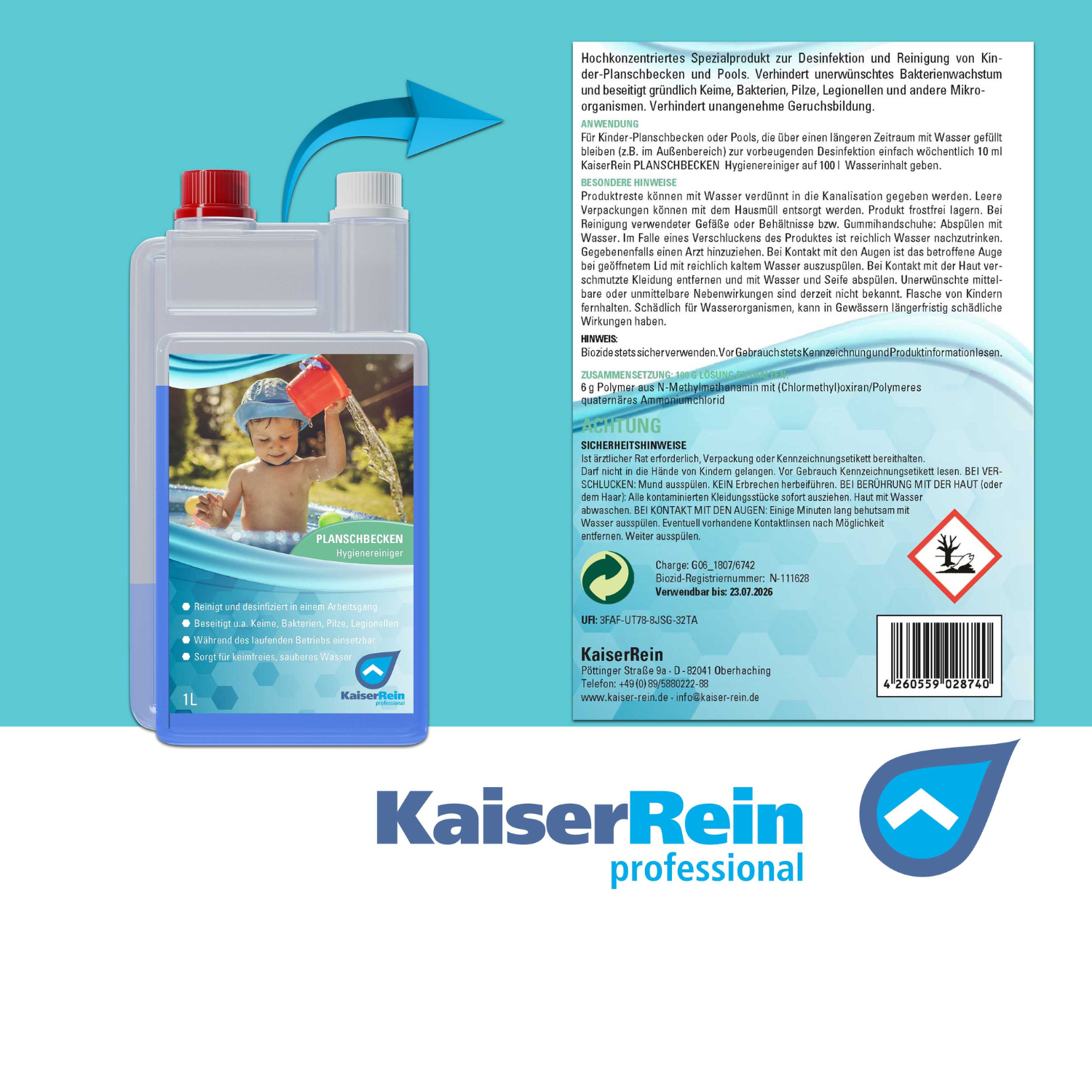 Planschbecken und Pool Desinfektion 5 L Kanister Spezialprodukt zur Desinfektion und Reinigung von Kinder- Planschbecken