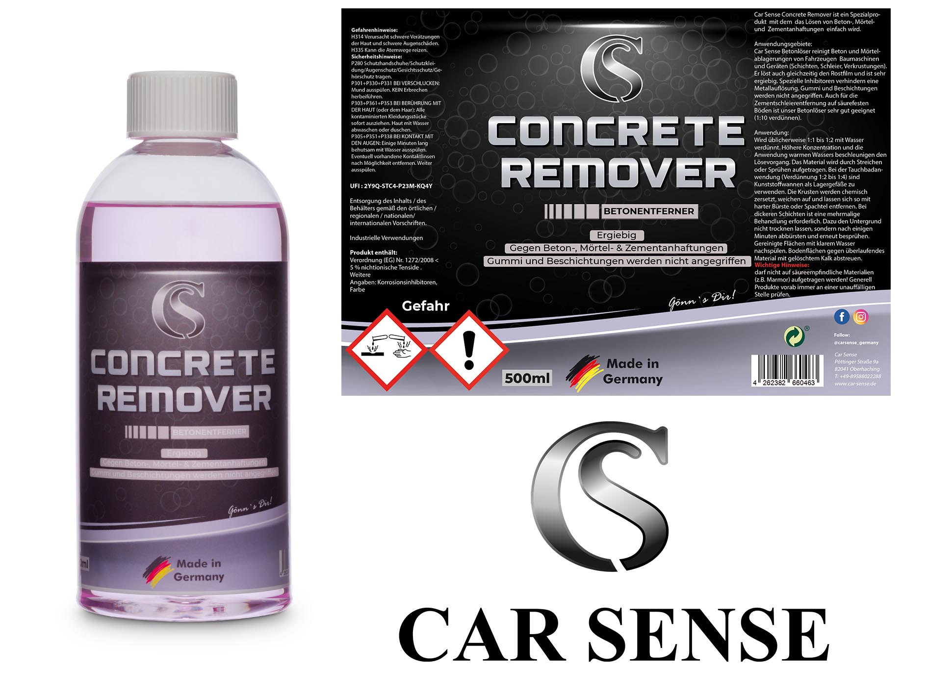 Car Sense Concrete Remover 0,5 L ist ein Spezialprodukt zum Lösen von Beton-, Mörtel- und Zement