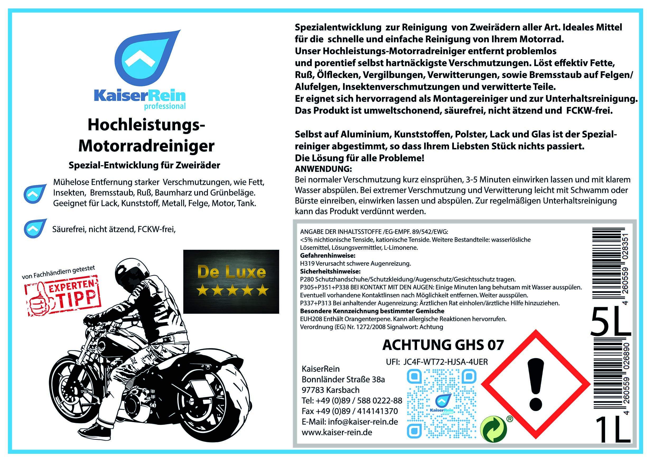 Hochleistungs-   Motorrad- und Zweirad-Reiniger 5 L Kanister Spezial-Entwicklung für Zweiräder