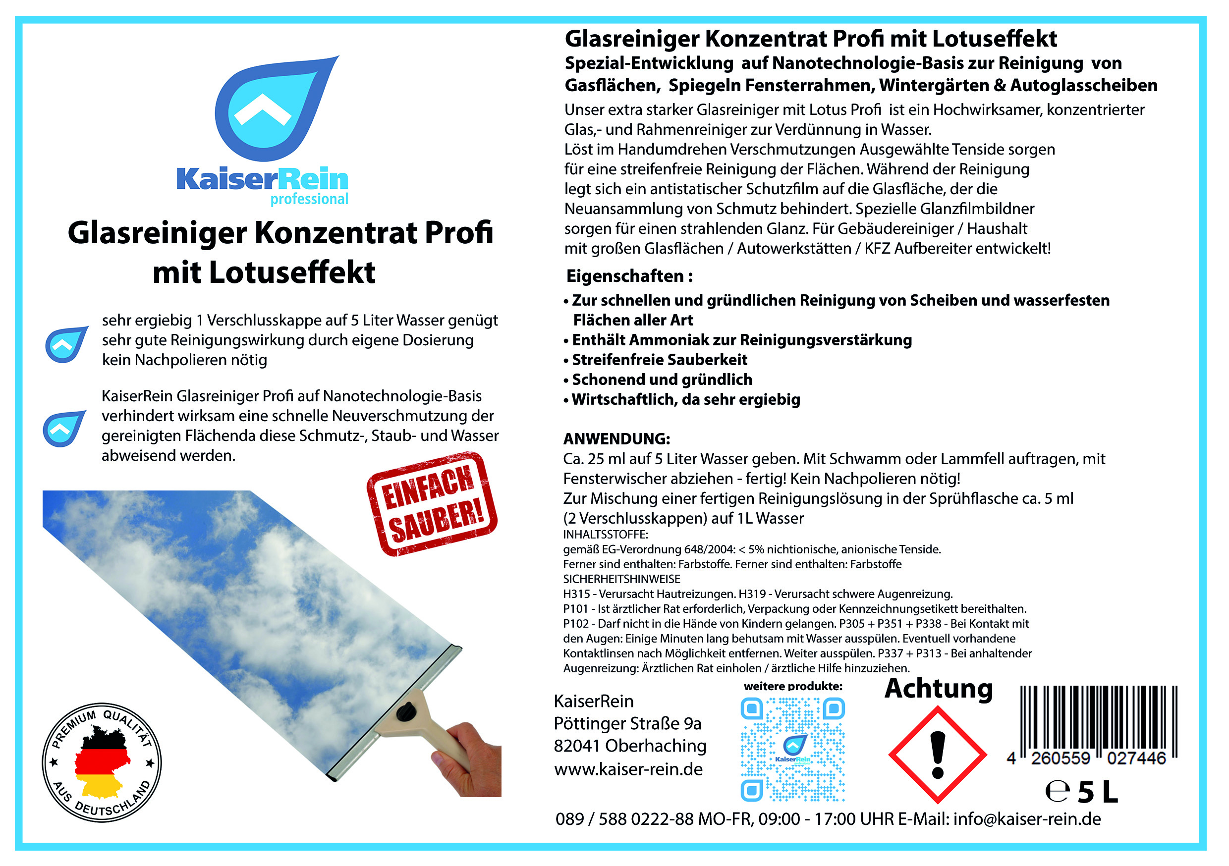 Glasreiniger Konzentrat Profi mit Lotuseffekt 5L