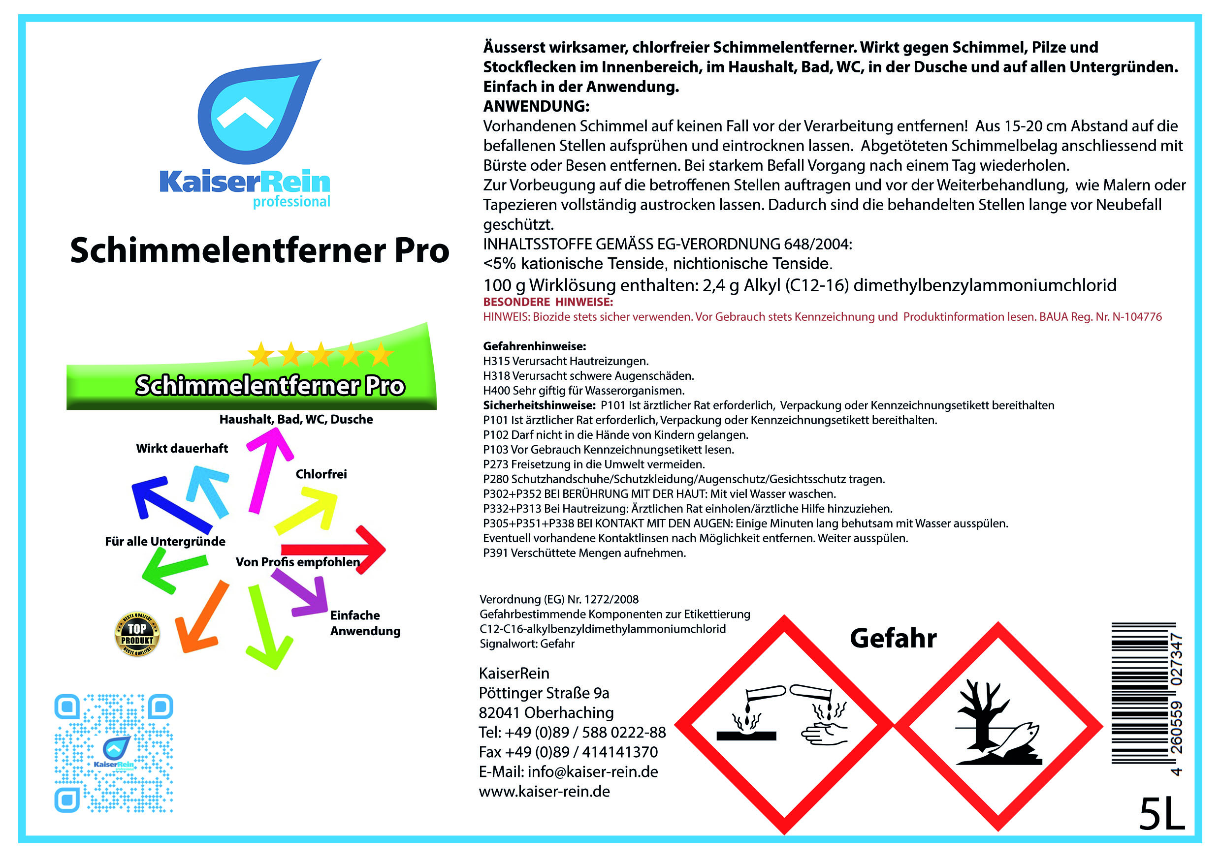 Schimmelentferner Haushalt, Bad, WC, Dusche Chlorfrei  wirkt dauerhaft