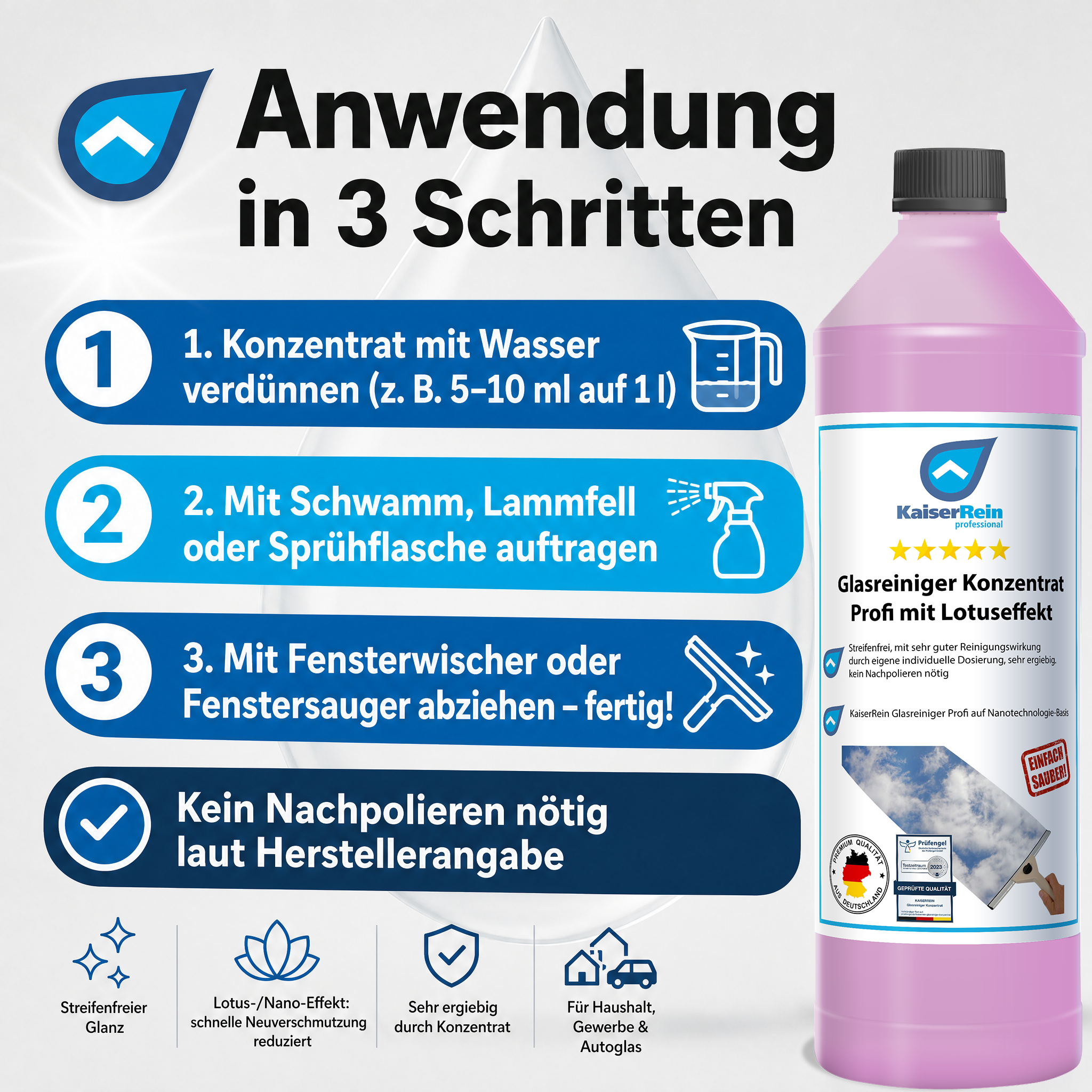Glasreiniger Konzentrat Profi mit Lotuseffekt 1L