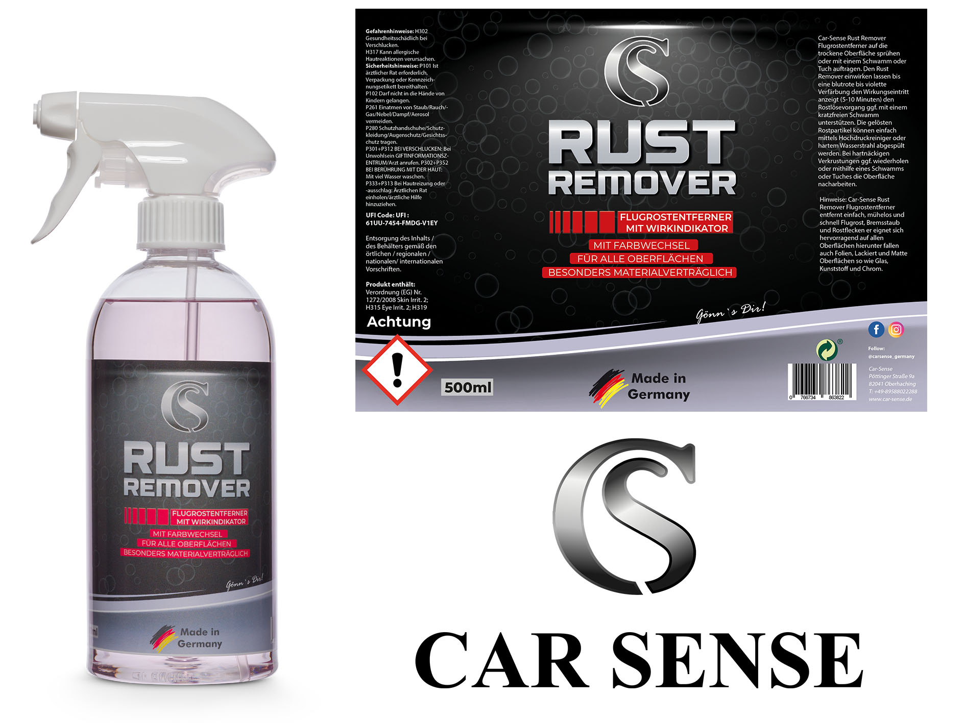 Car Sense Rust Remover Flugrostentferner 0,5 L mit Wirkindikator