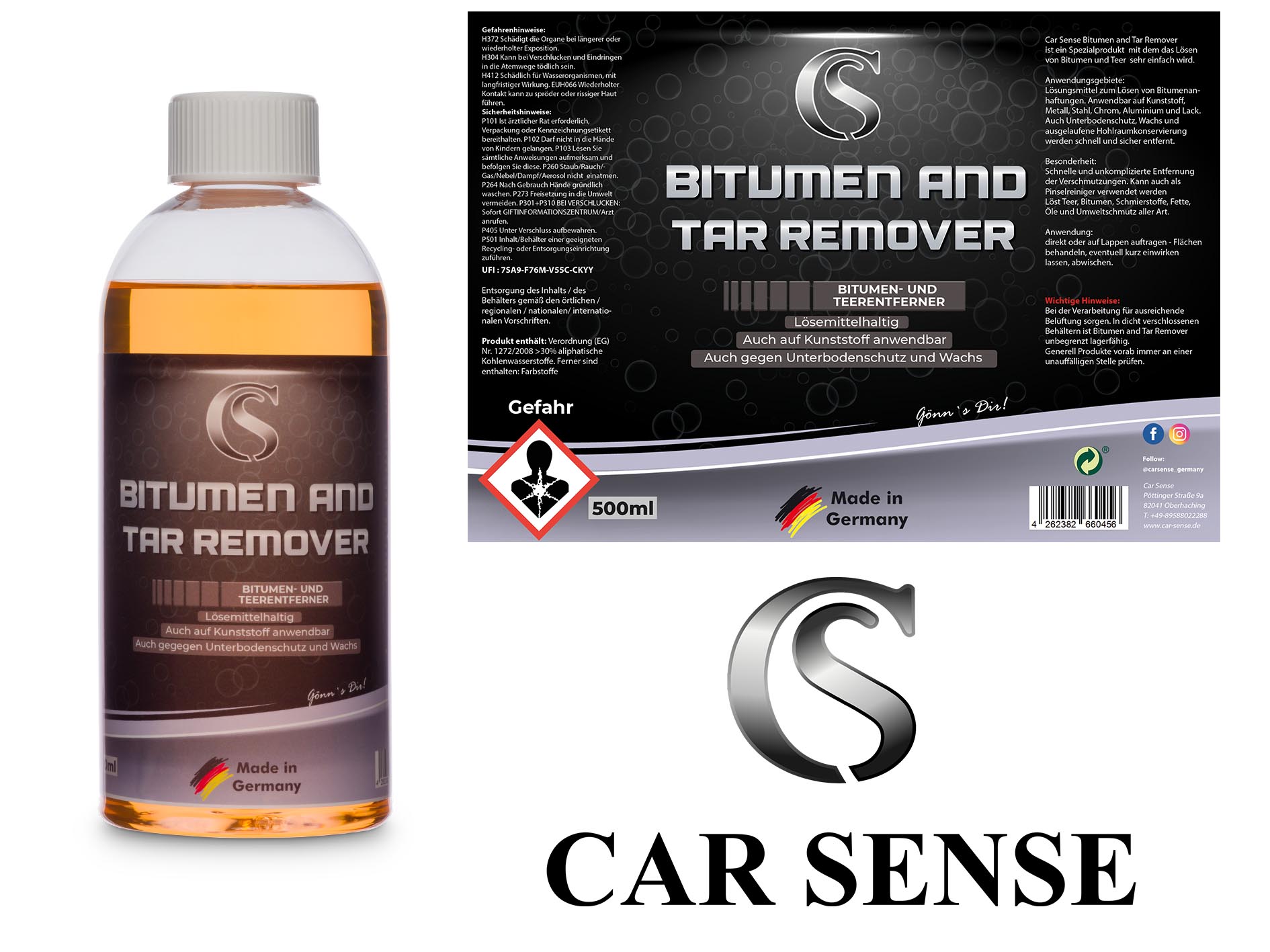 Car Sense Bitumen and Tar Remover 0,5 L Teerentferner zum Beseitigen von Teer, Bitumen