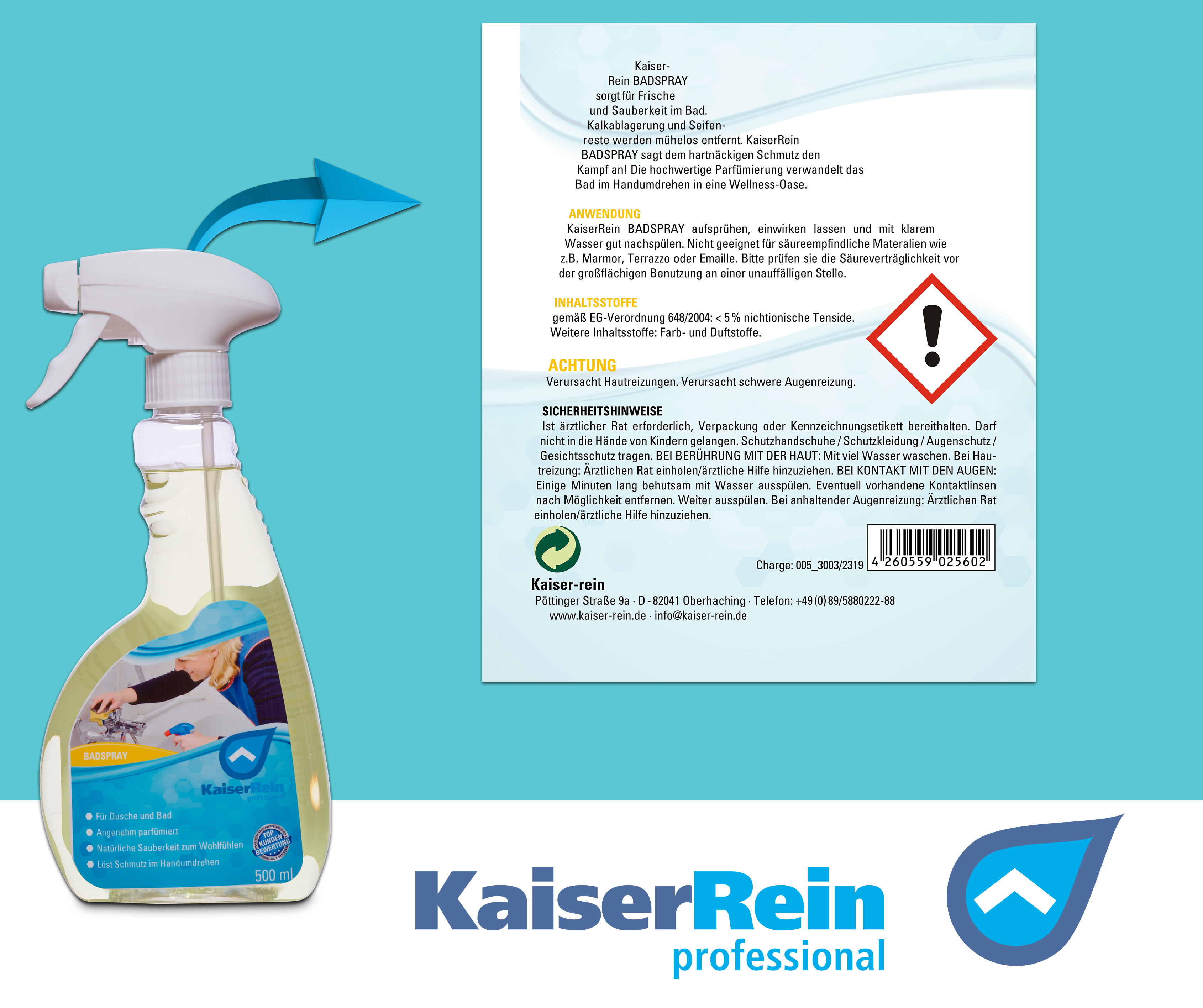 Badspray Reiniger 500 ml Sprühflasche gegen Kalk Schmutz und Seifenreste