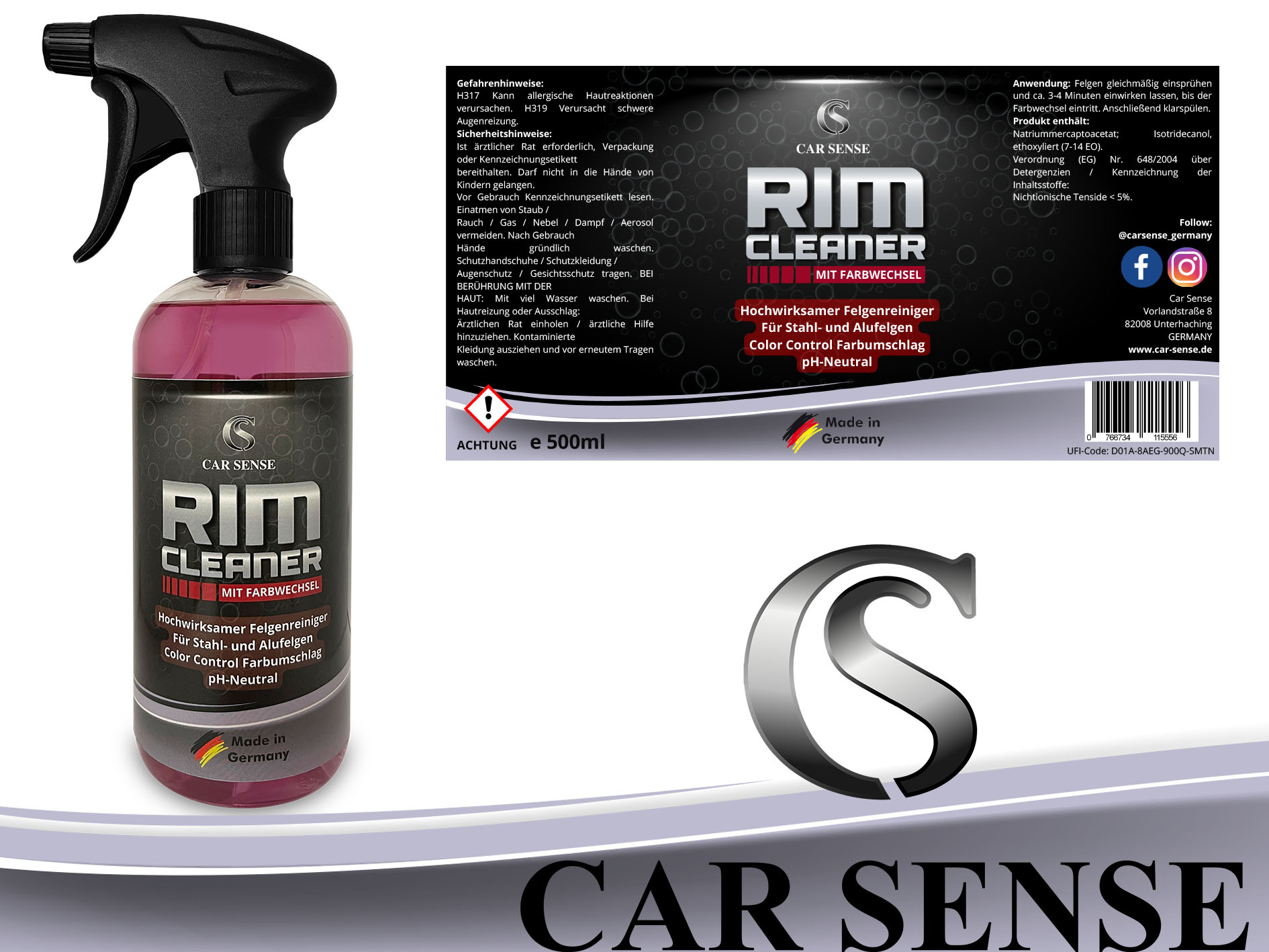 Car Sense Rim Cleaner 0,5L Felgenreiniger Felgen-Reinigung von Alufelgen & Stahlfelgen