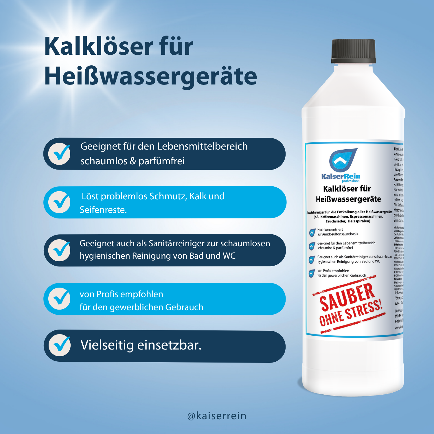Kalklöser flüssig zur Entkalkung von Heißwassergeräten wie z.B. Kaffeemaschinen