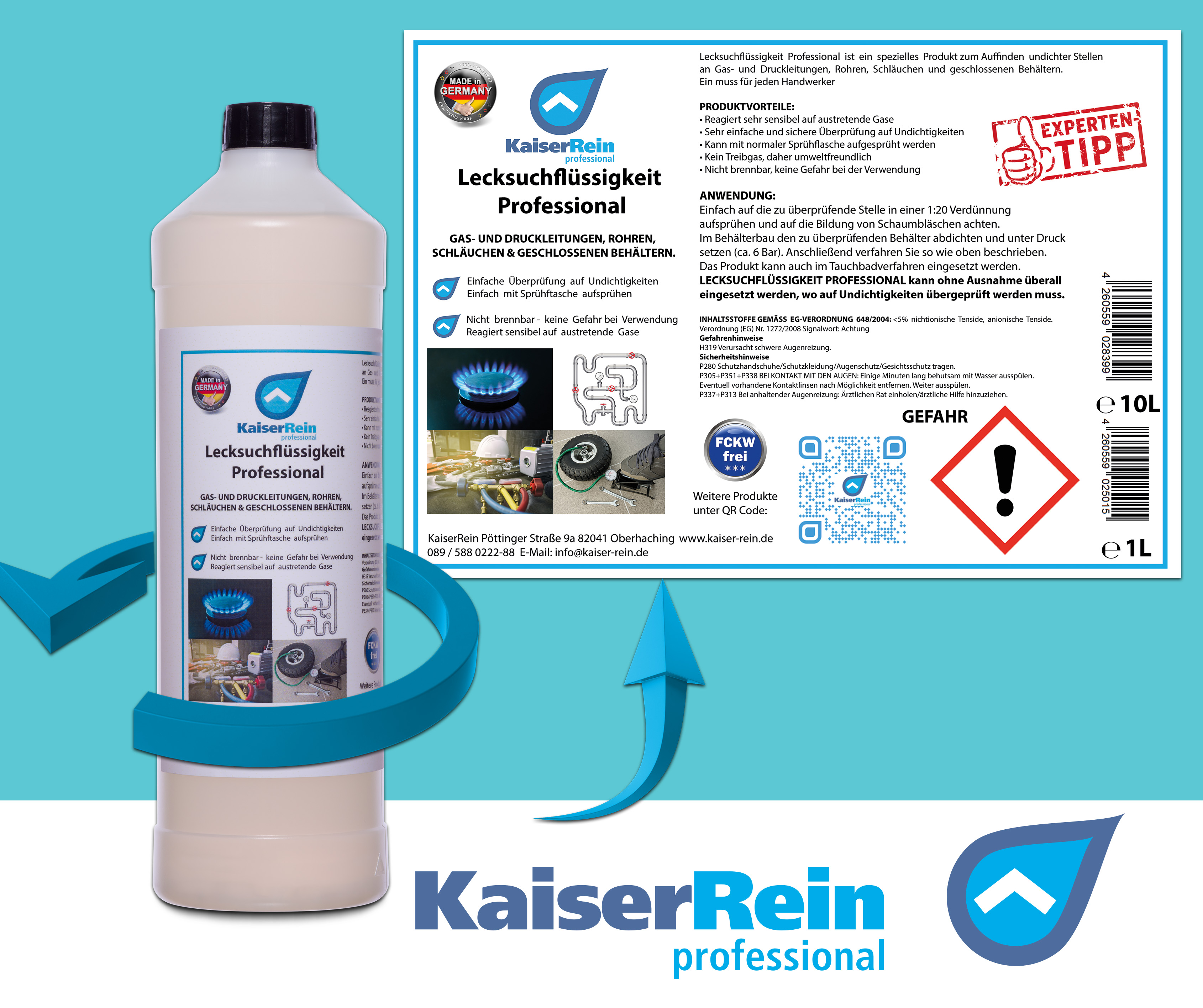 Lecksuchspray für Gas für Luft Gasgrill Konzentrat 1L