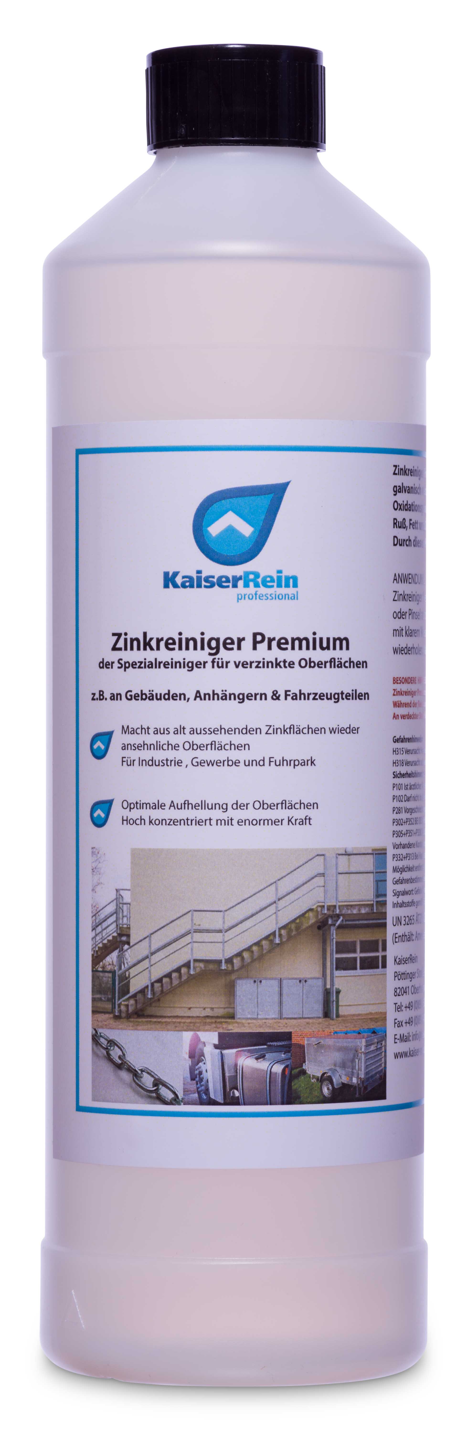 Zinkreiniger Premium 1L  der Spezialreiniger für verzinkte Oberflächen z.B. an Gebäuden, Anhängern