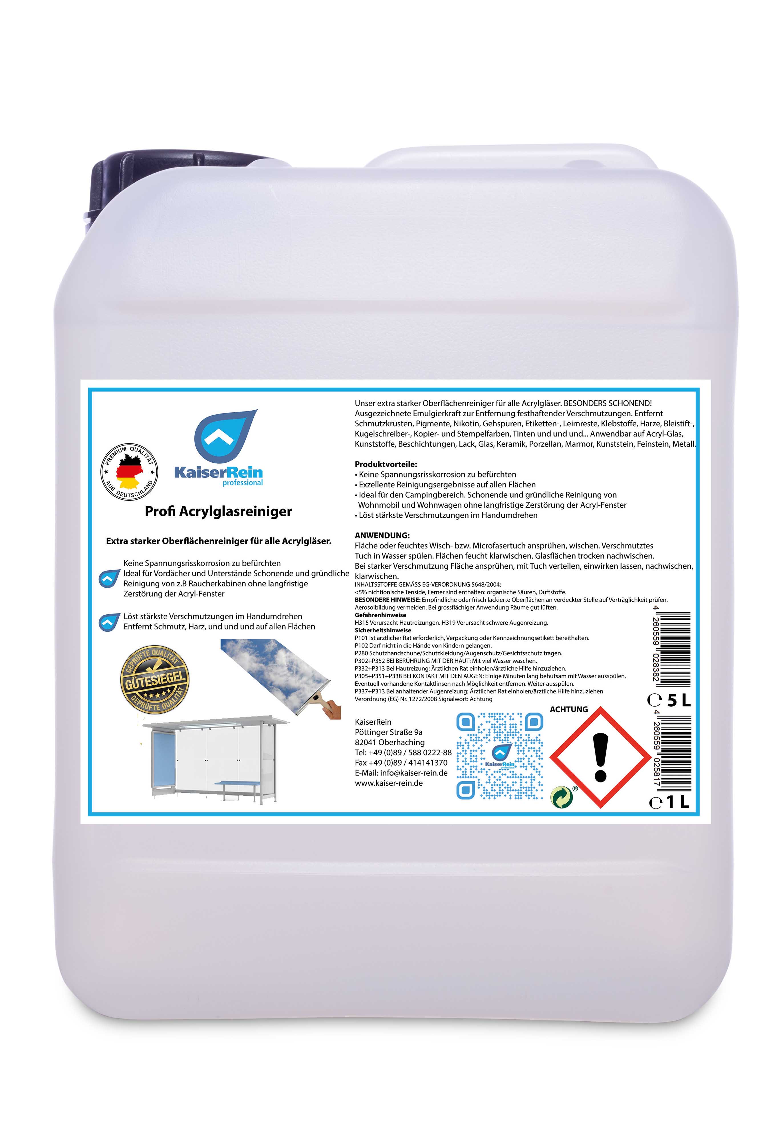 Profi Acrylglasreiniger 5 L Kanister Extra starker Oberflächenreiniger für alle Acrylgläser