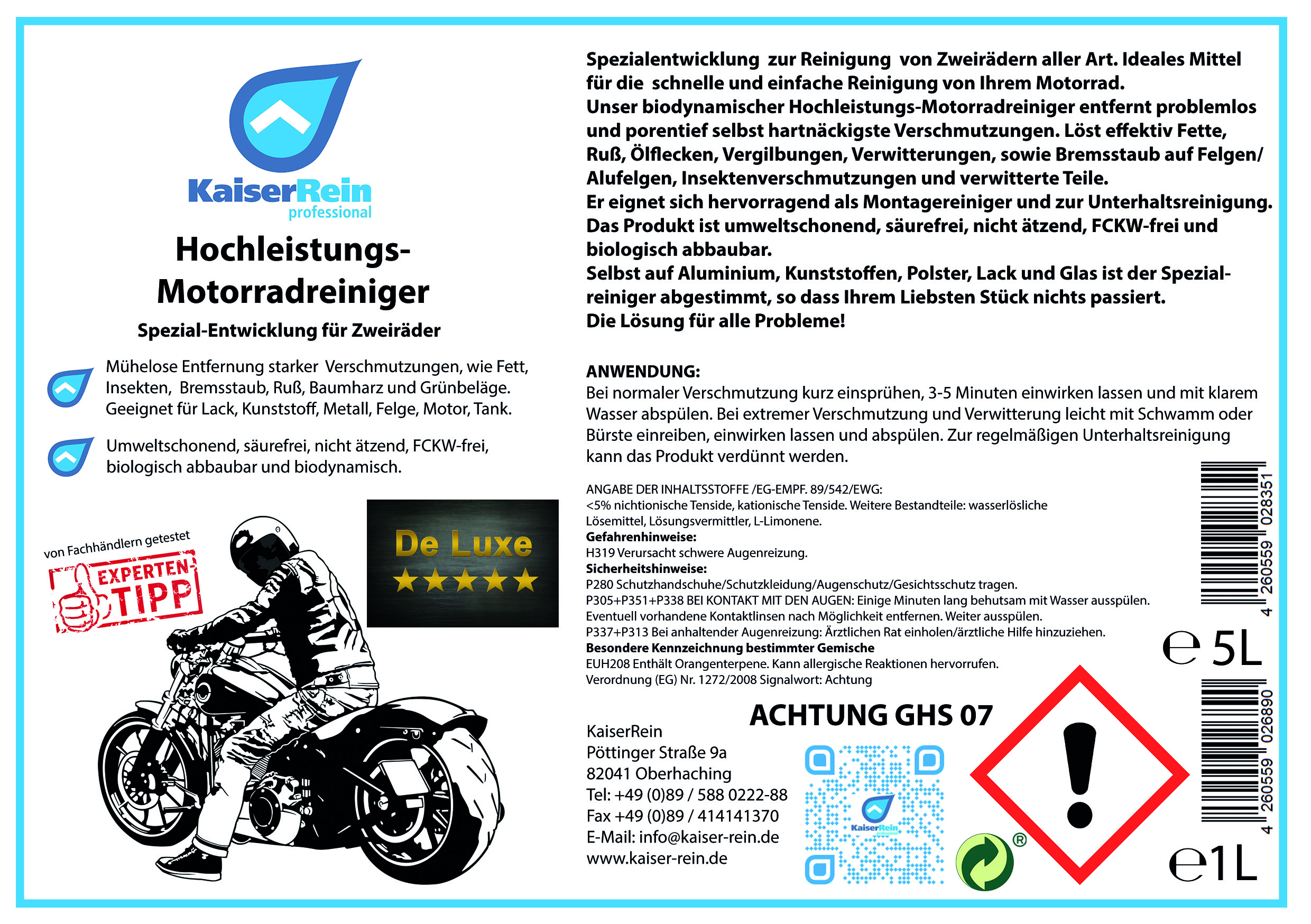 Hochleistungs-   Motorrad- und Zweirad-Reiniger 5 L + 1 L  Kanister Spezial-Entwicklung für Zweiräde