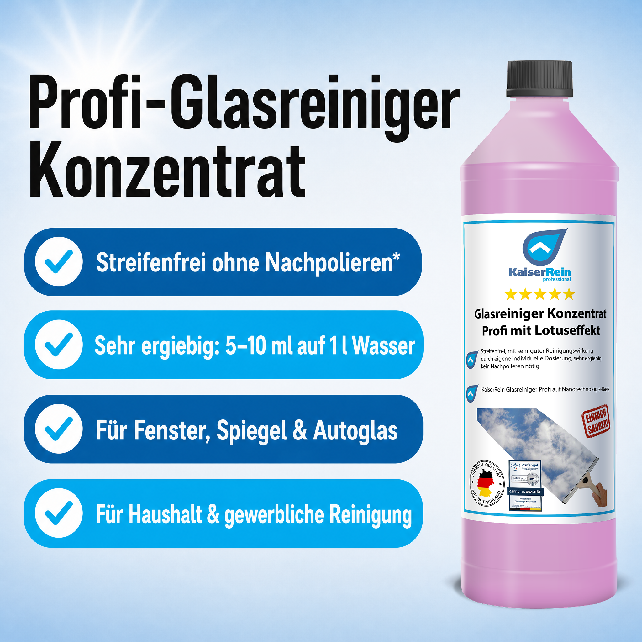 Glasreiniger Konzentrat Profi mit Lotuseffekt 1L