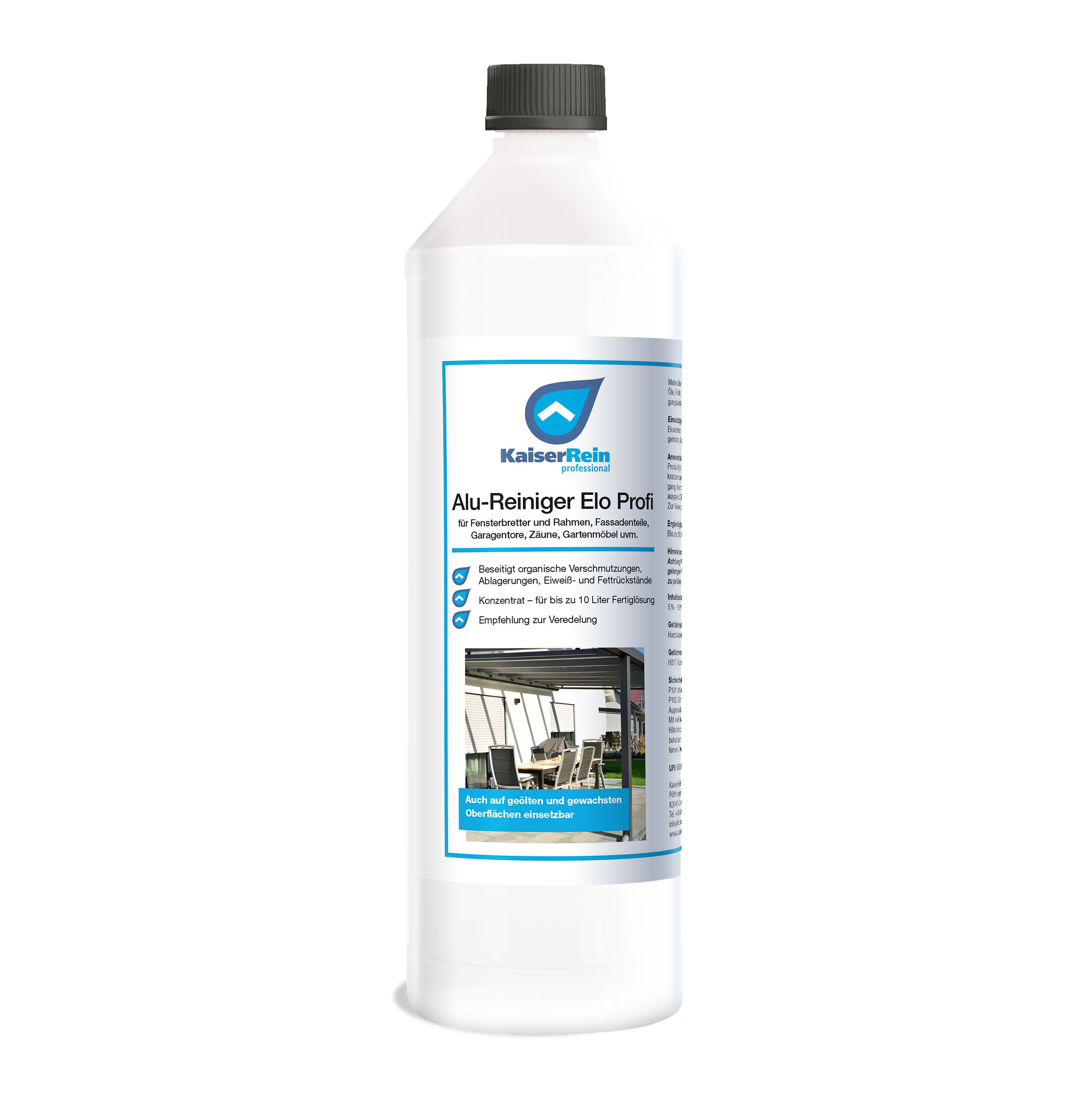 KaiserRein Alu-Reiniger Elo Profi 1L Reiniger für Eloxiertes, pulverbeschichtetes und lackiertes Aluminium KaiserRein Alu-Reiniger Elo Profi 1L Reiniger für Eloxiertes, pulverbeschichtetes und lackiertes Aluminium