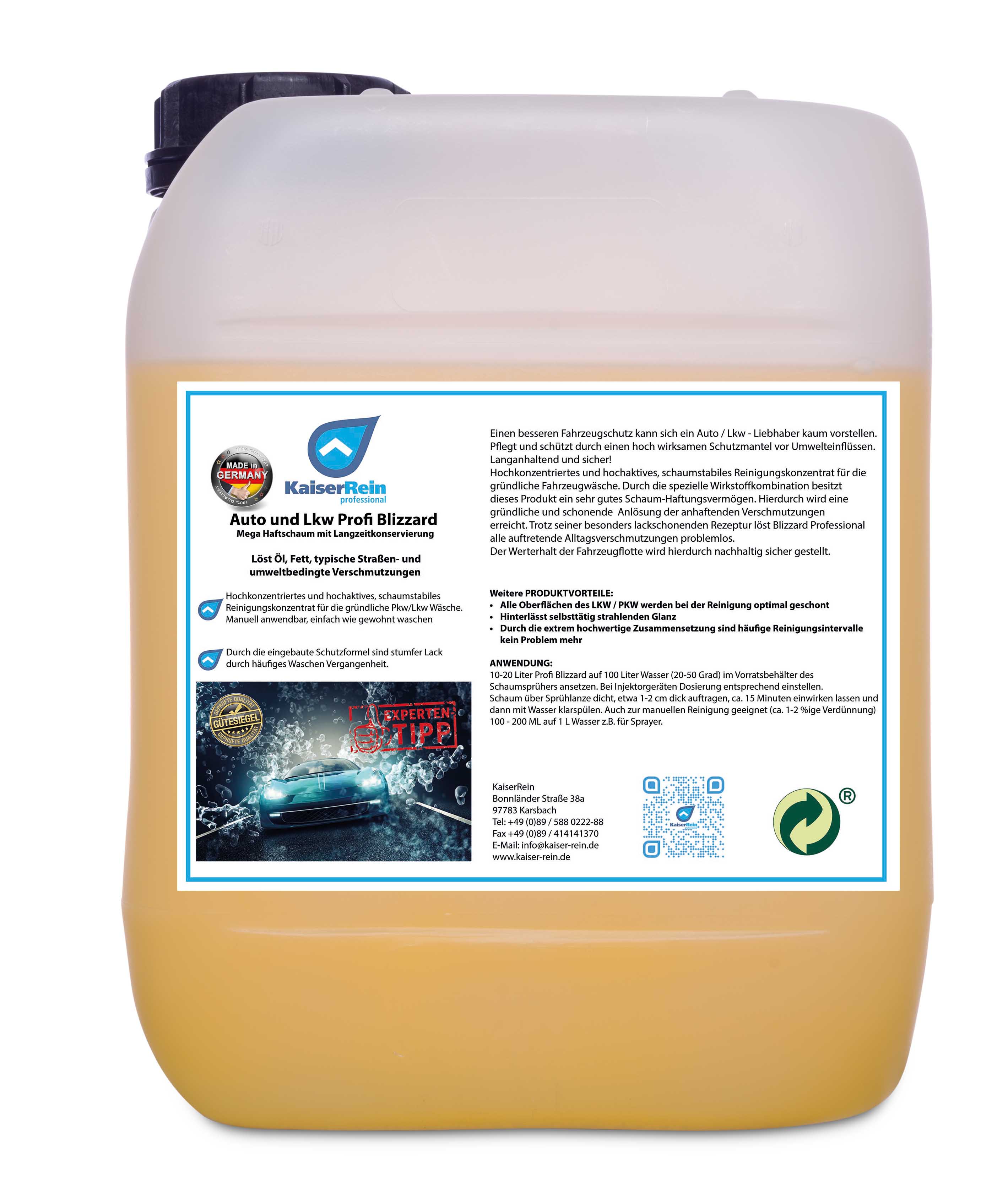 Premium Auto Autoschampoo Active 20 L Kanister Auto und Lkw Profi Blizzard Mega Haftschaum