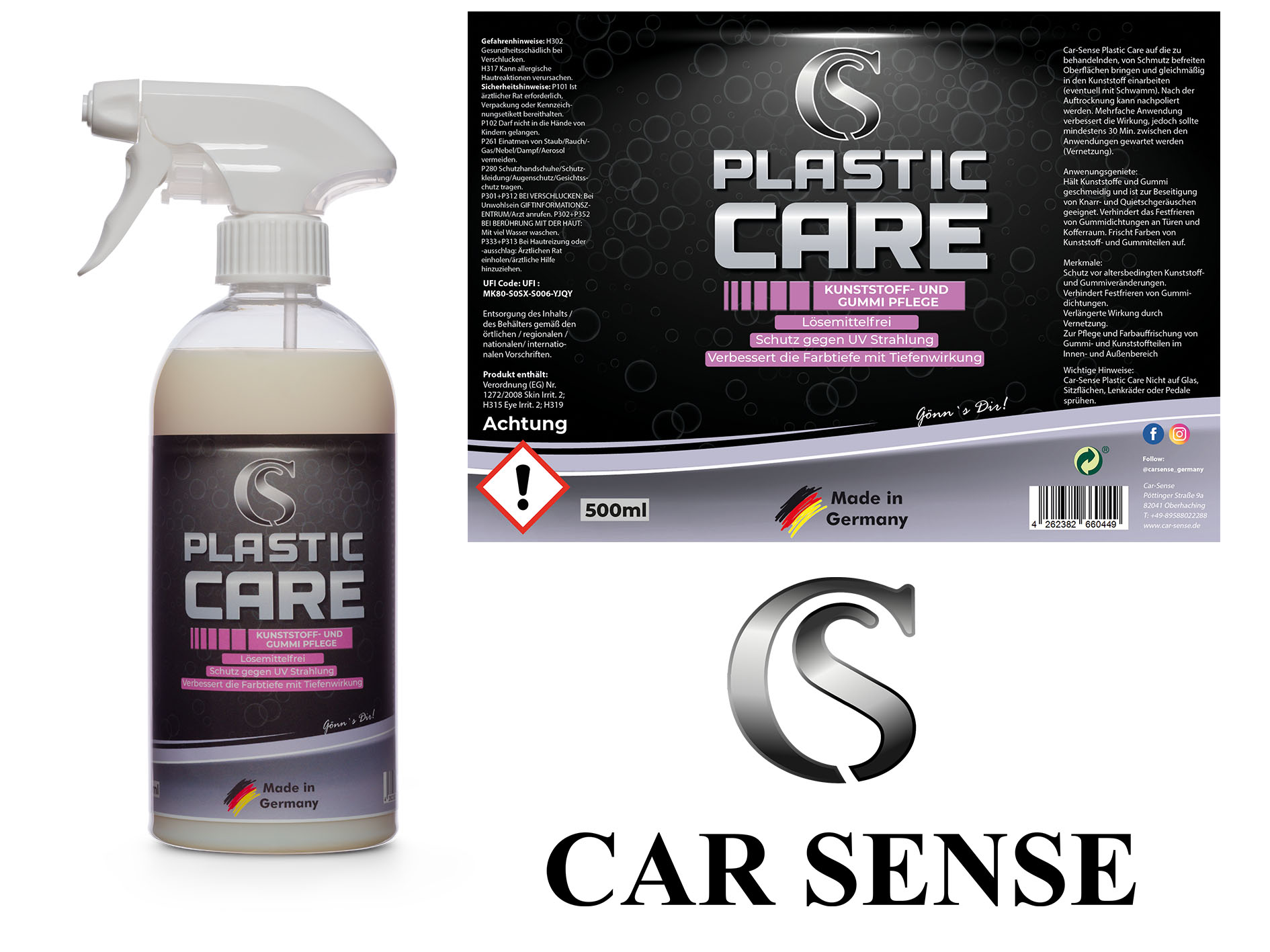 Car-Sense Plastic Care Hochwertige Pflege und Farbauffrischung für Gummi- und Kunststoffteile 