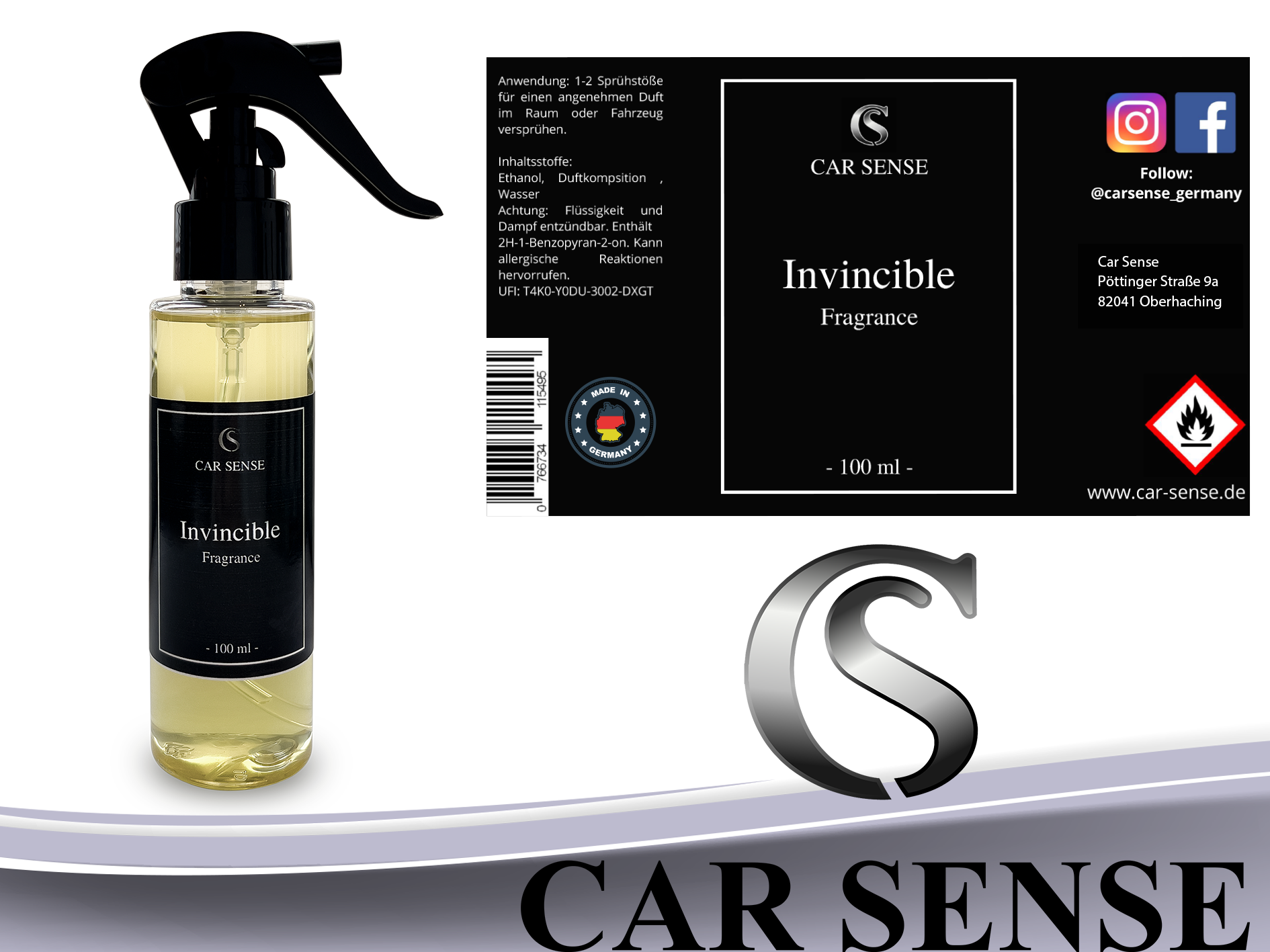 Car Sense Invincible Auto-parfüm 100 ml Sprühflasche der perfekte Duft für dein Fahrzeug