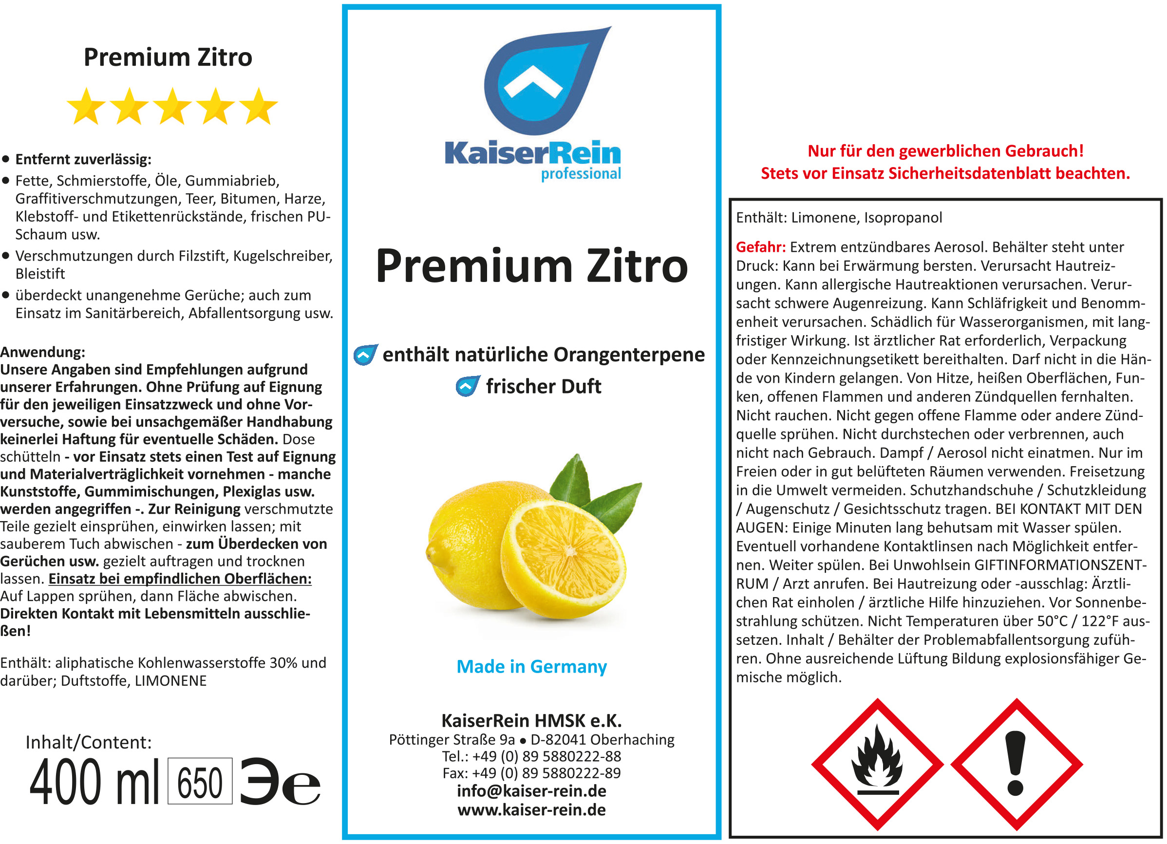 Premium Zitro Entfernt zuverlässig: Fette, Schmierstoffe, Öle, Gummiabrieb uvm.