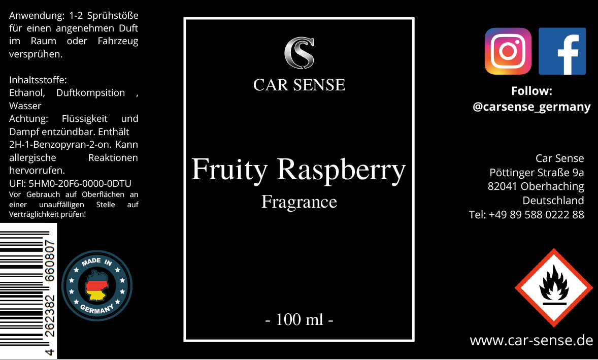 Car Sense Fruity Raspberry Auto-parfüm 100 ml Sprühflasche der perfekte Duft für dein Fahrzeug