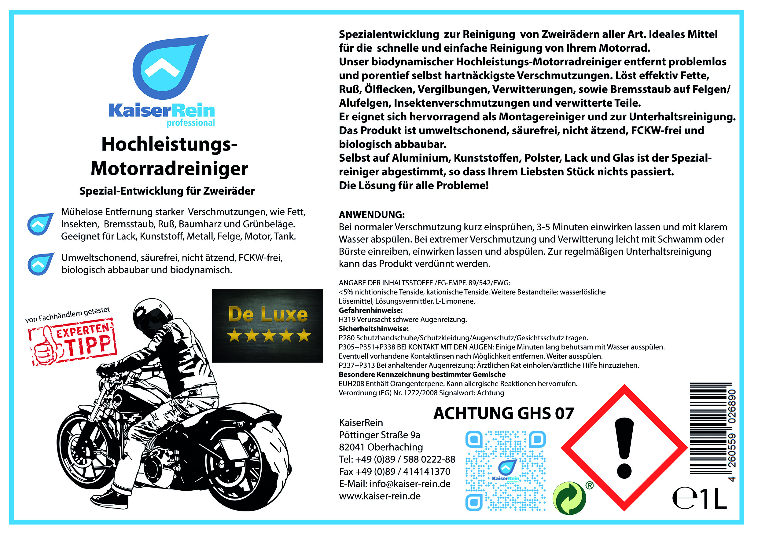 Hochleistungs-   Motorrad- und Zweirad-Reiniger 5 L + 1 L  Kanister Spezial-Entwicklung für Zweiräde