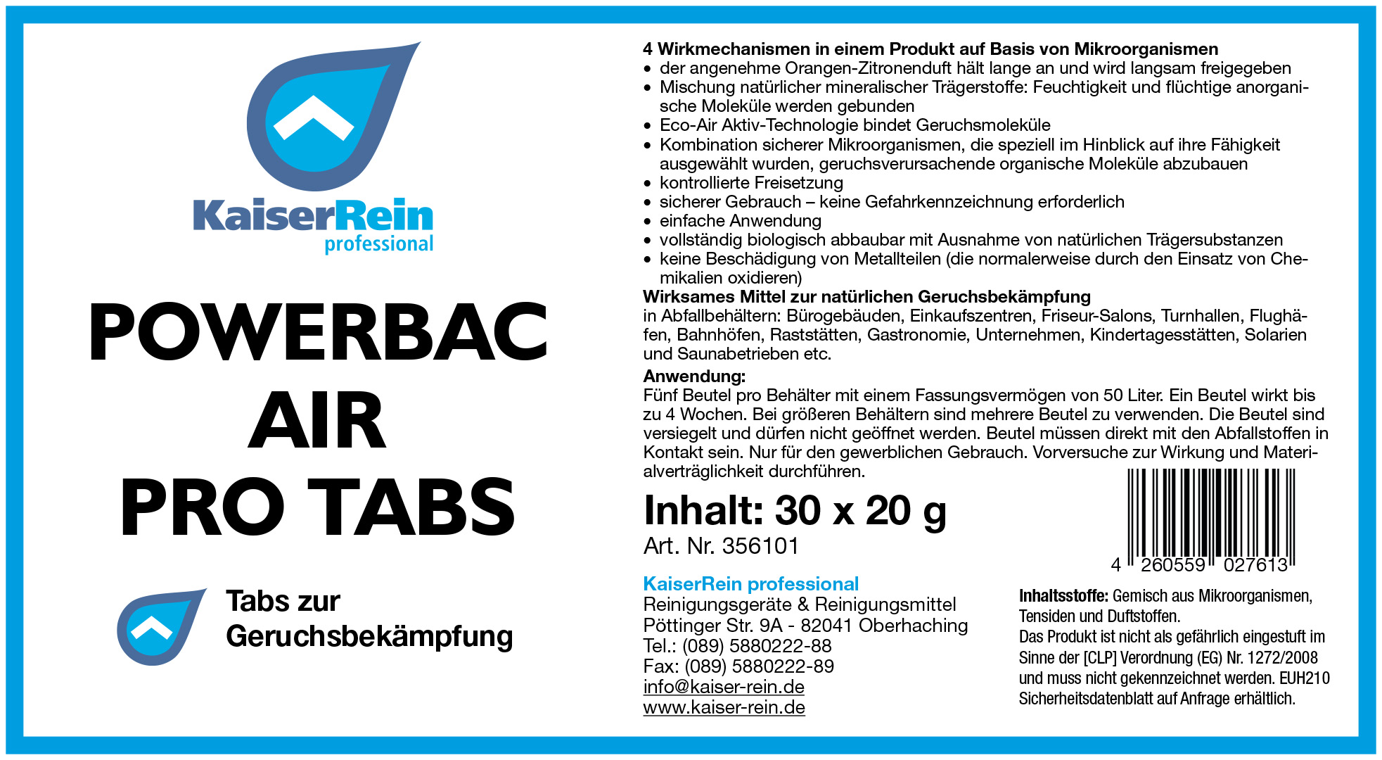 POWERBAC AIR PRO TABS Tabs zur Geruchsbekämpfung