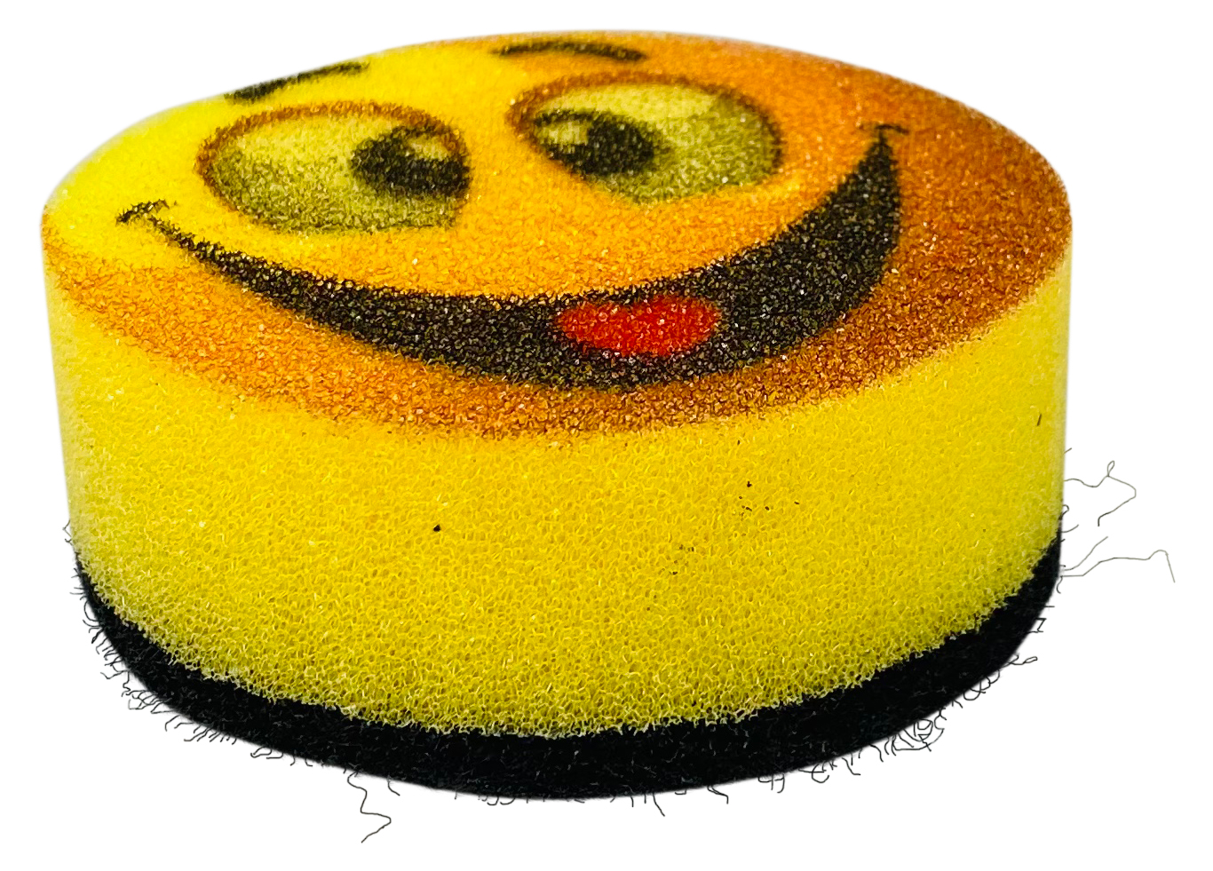 Topfreiniger ohne Griff, RUND, BEDRUCKT SMILIES "LACHEND gelb/schwarz, Größe: 78 x 78 x 30 mm