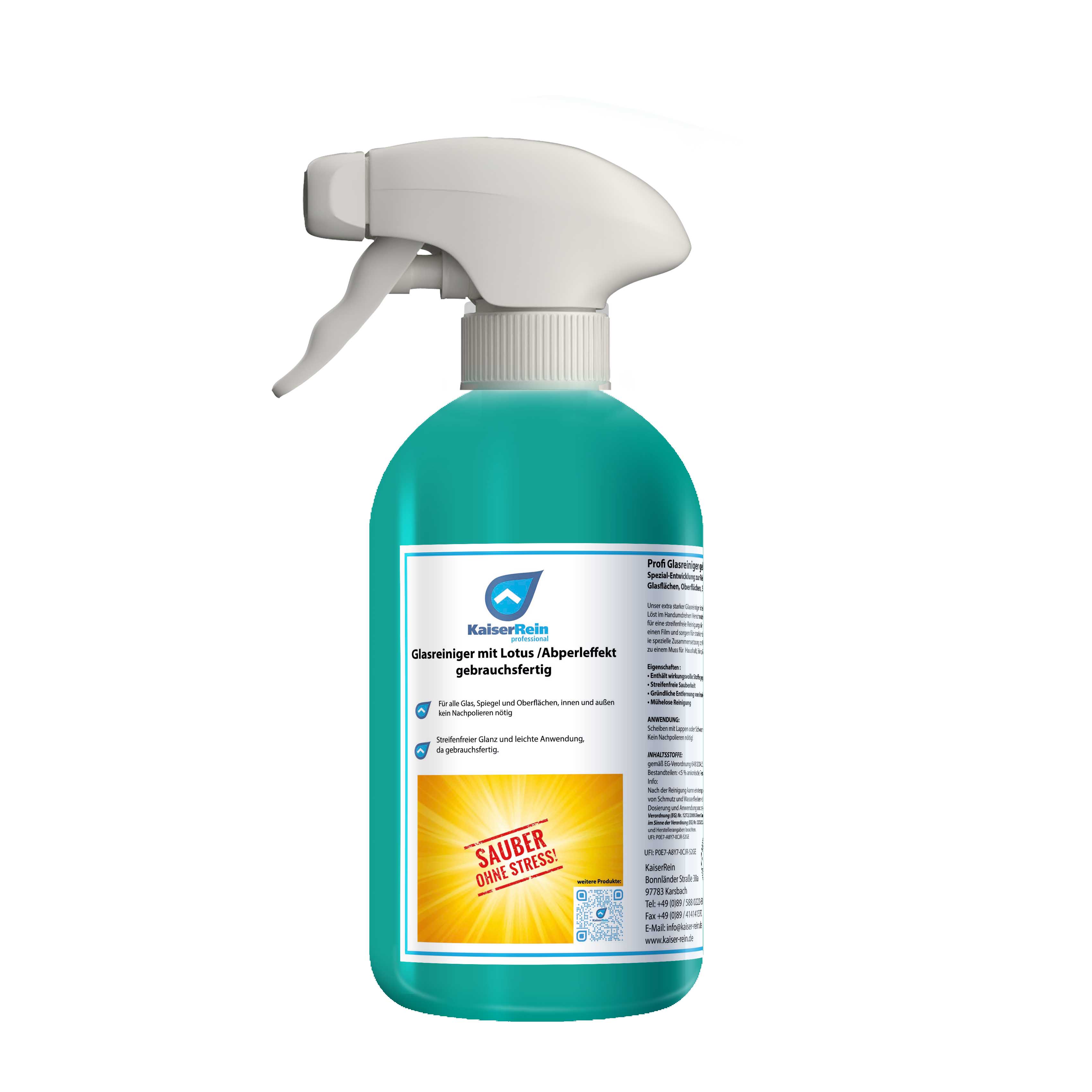 Profi Glasreiniger mit Lotus-effekt (Abperleffelt) Spray 0,5L  500 ml