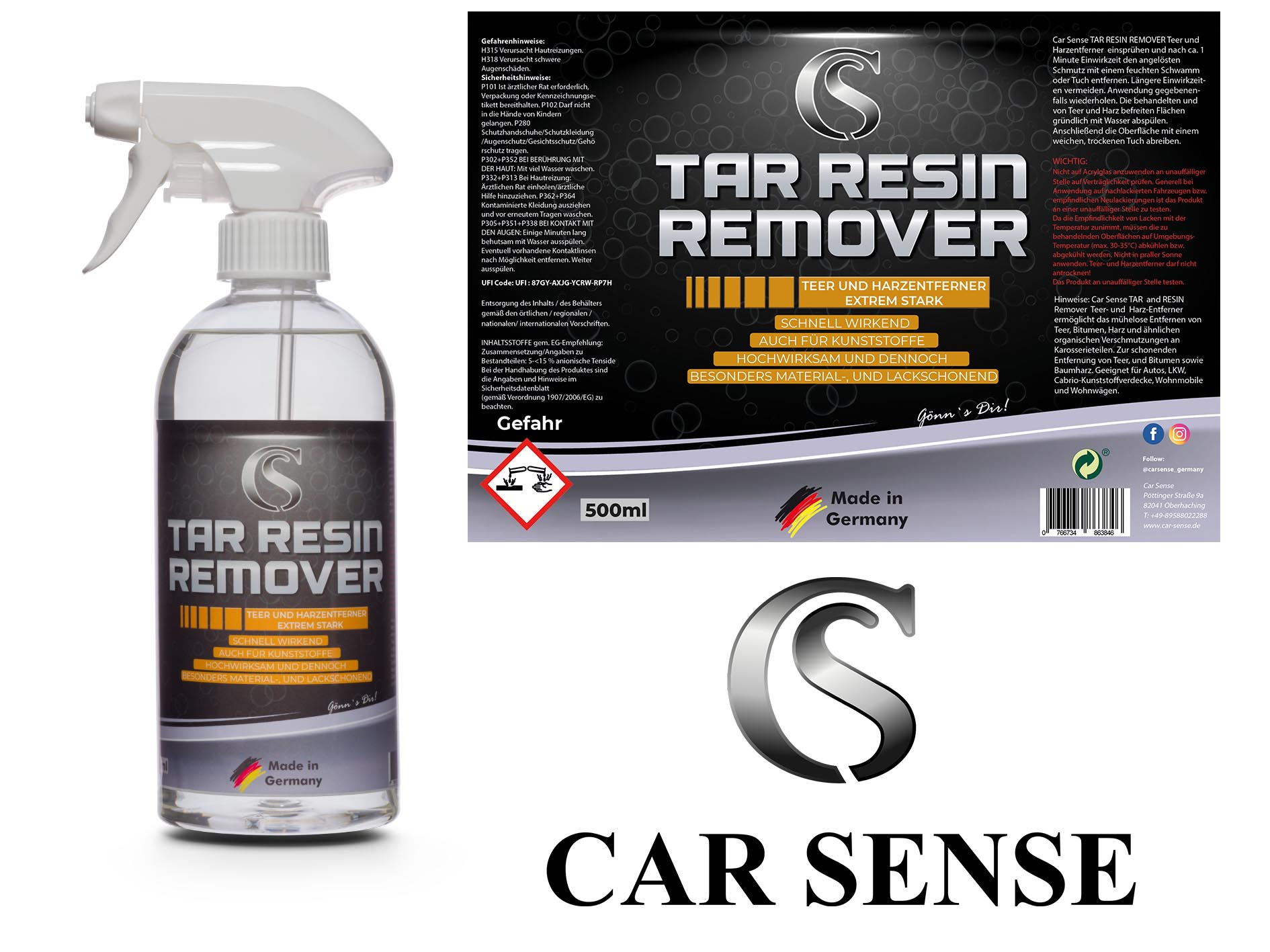 Car Sense Tar & Resin Remover Teer und Harzentferner 0,5 L für Fahrzeuge
