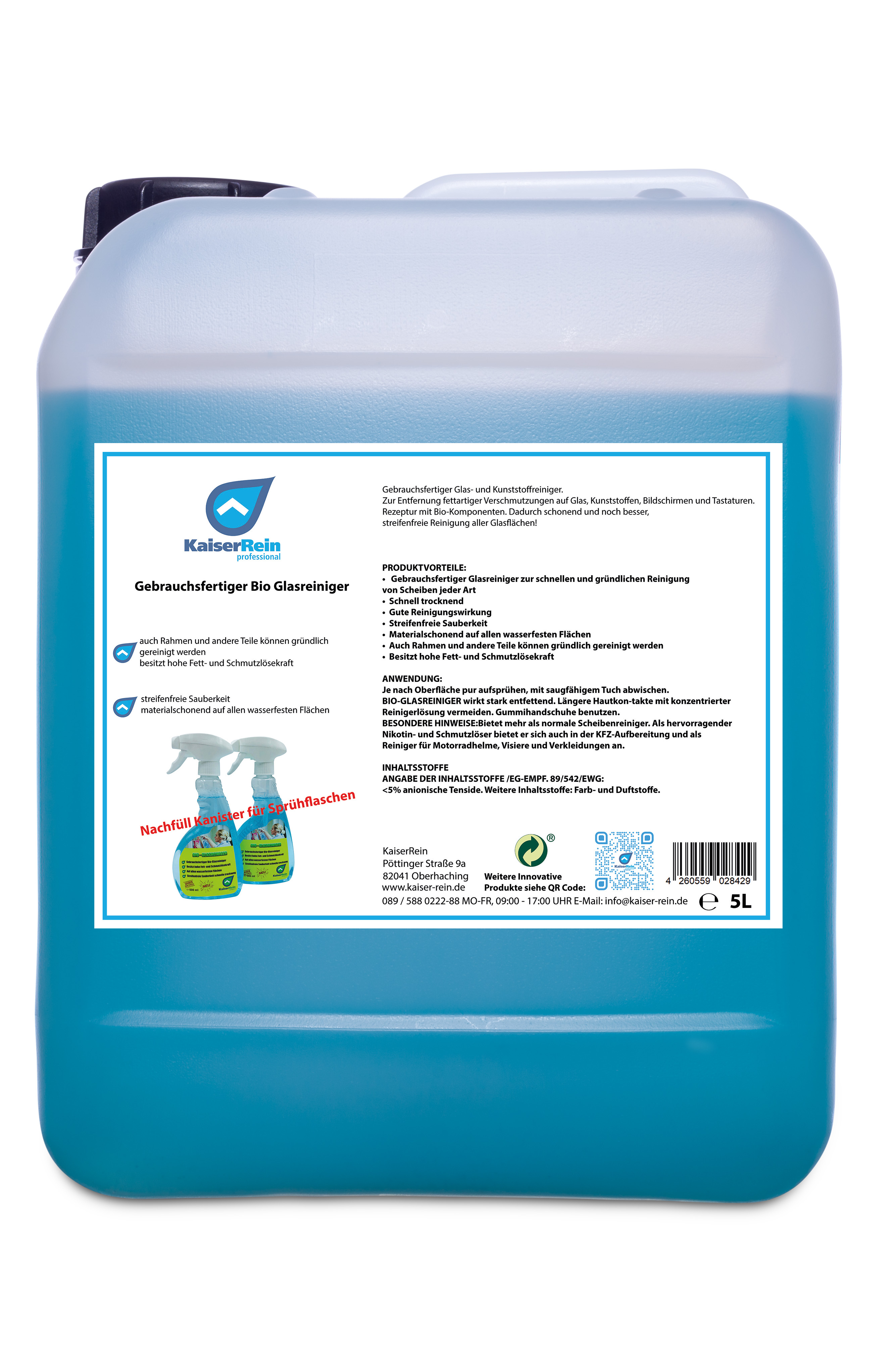 OE-Bio-Glas-5-L-blau BIO Profi Glasreiniger 5 L Kanister Biologischer Glas Reiniger
