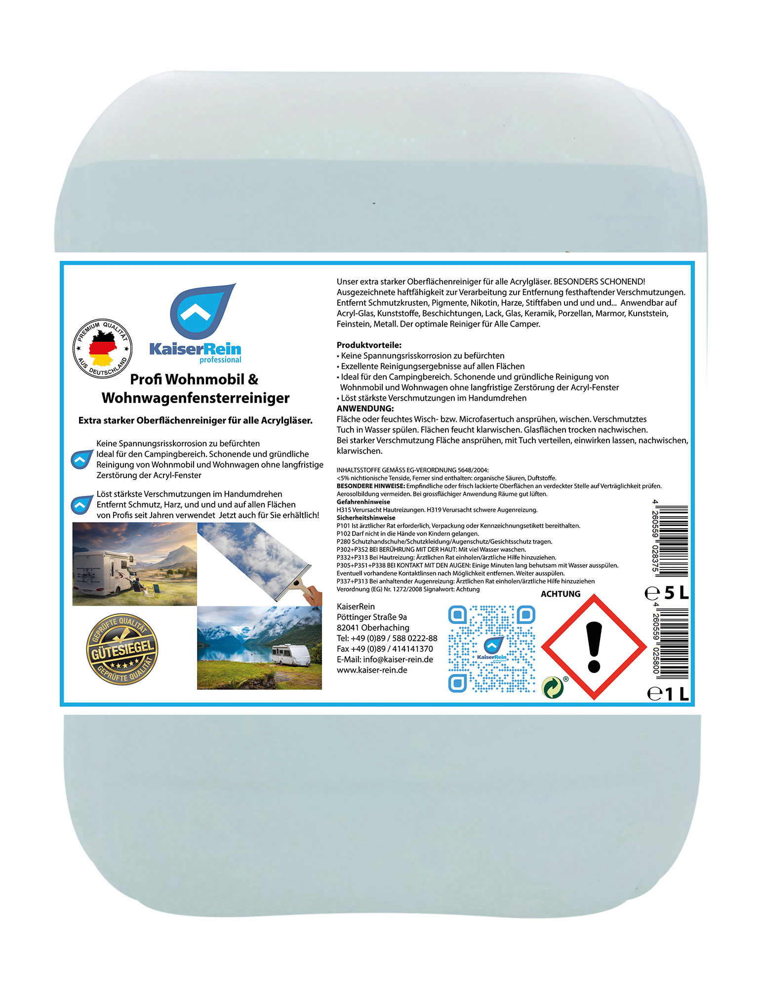 Profi Wohnmobil,- & Wohnwagenfensterreiniger 5 L Kanister  für alle Acrylgläser