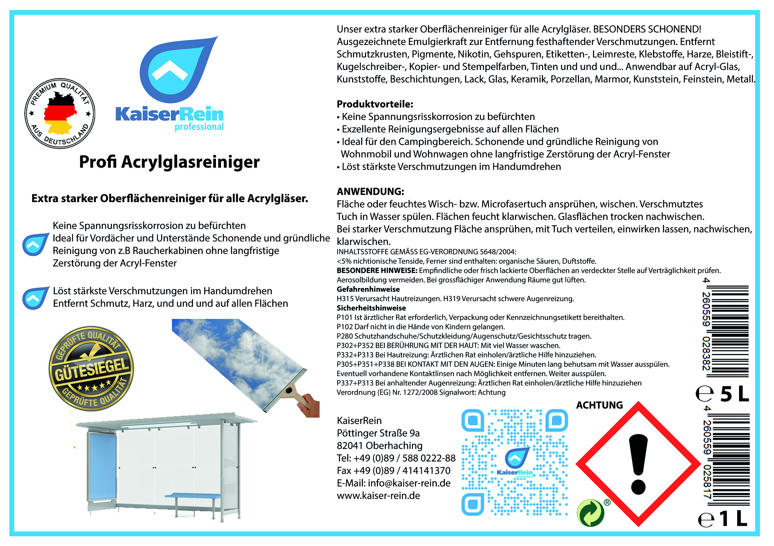 Profi Acrylglasreiniger 5 L Kanister Extra starker Oberflächenreiniger für alle Acrylgläser