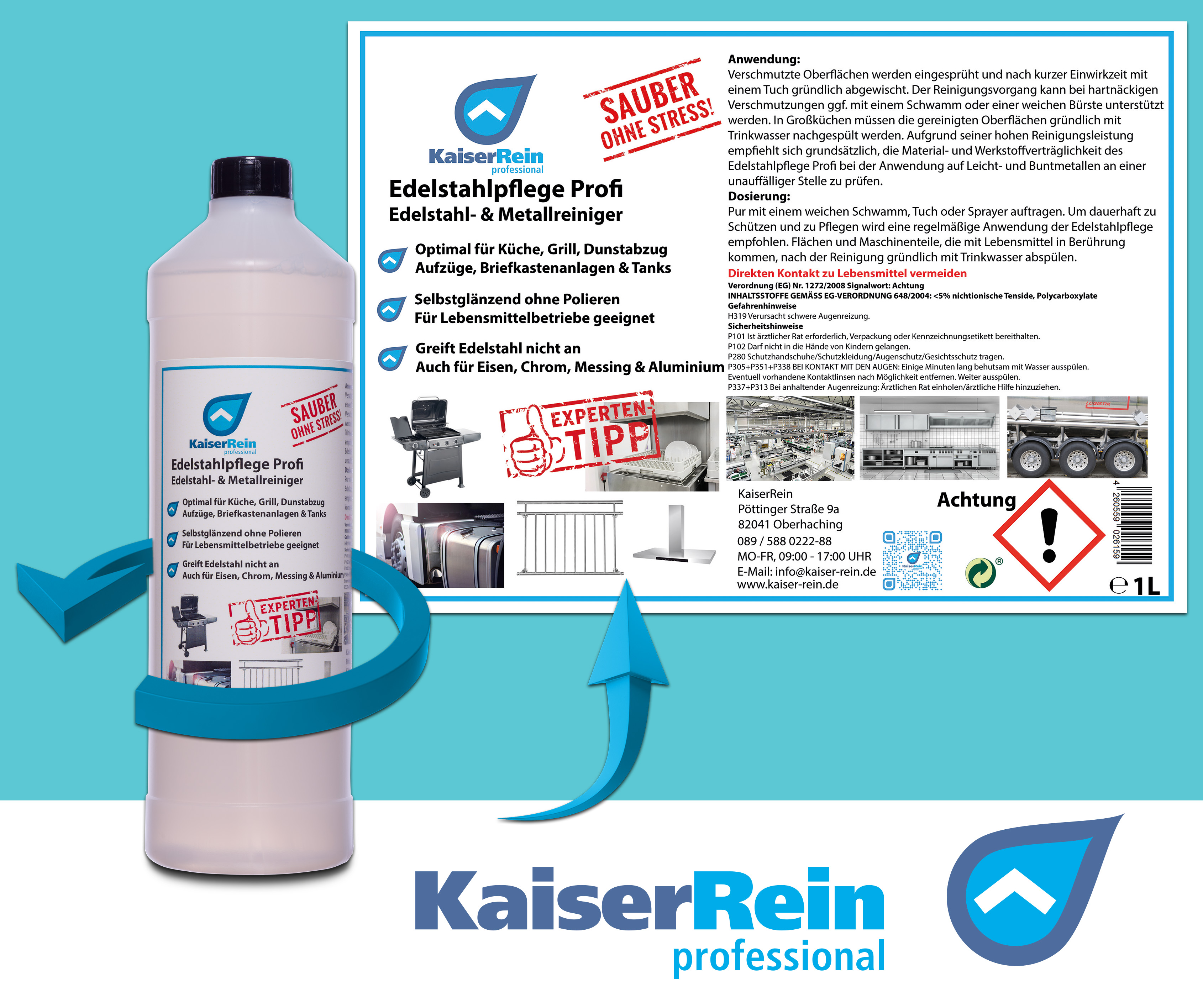 Edelstahlreiniger 1L für alle Metallarten von KaiserRein professional