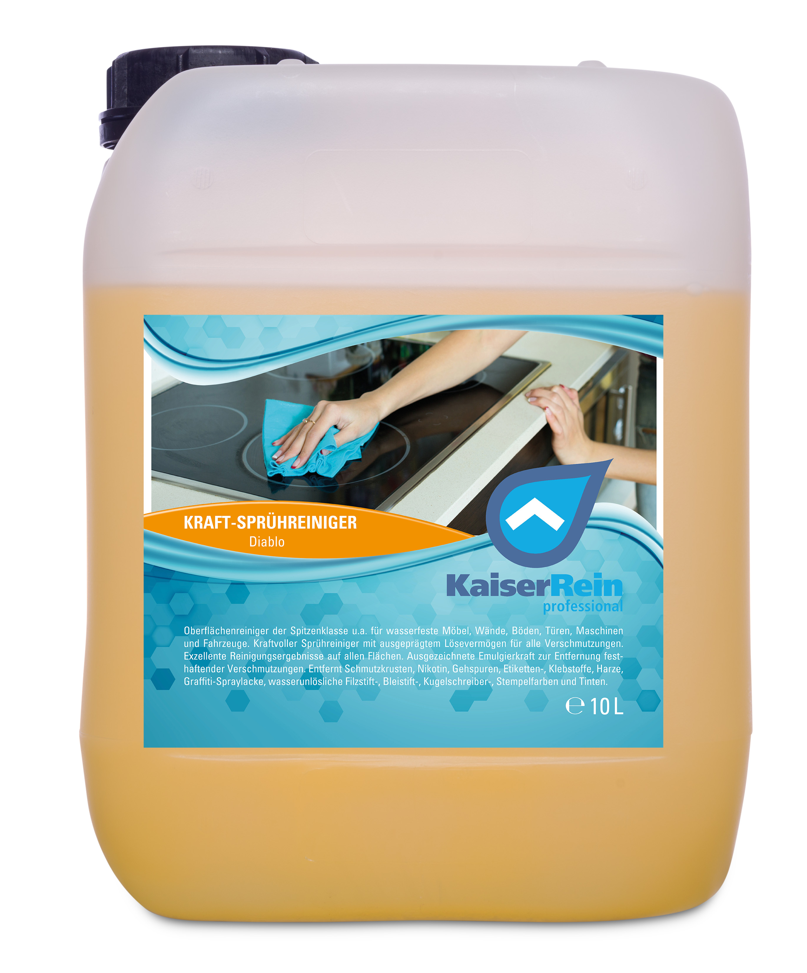 OE-10-L-Kanister-freifgestelltgelb-Diabolo-351-Kanister-Klein-45-91-Delivery KaiserRein Kraftreiniger Diablo Spray gelb 10 l für Haushalt und Gewerbe