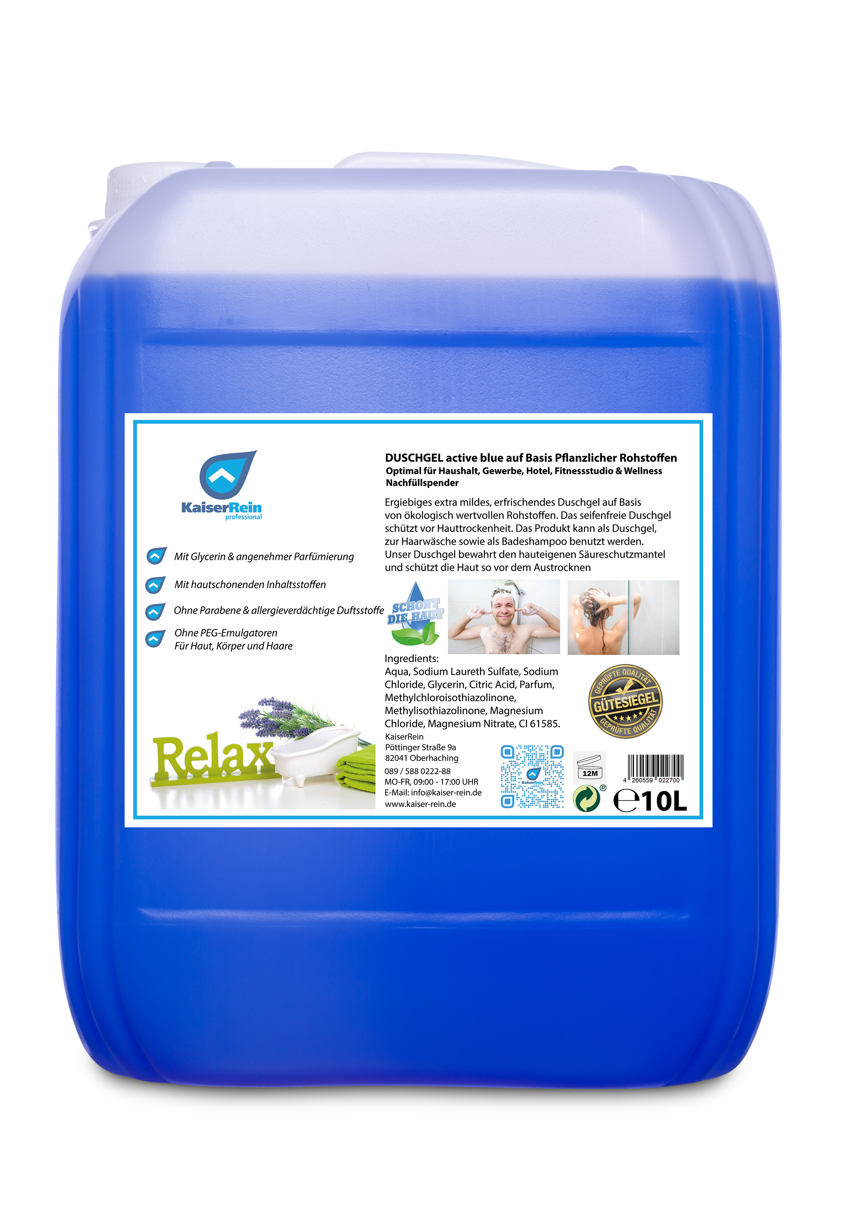 Duschgel - active blue 10 L Parabenfrei mikroplastikfrei ohne allergieverdächtige Duftsstoffe